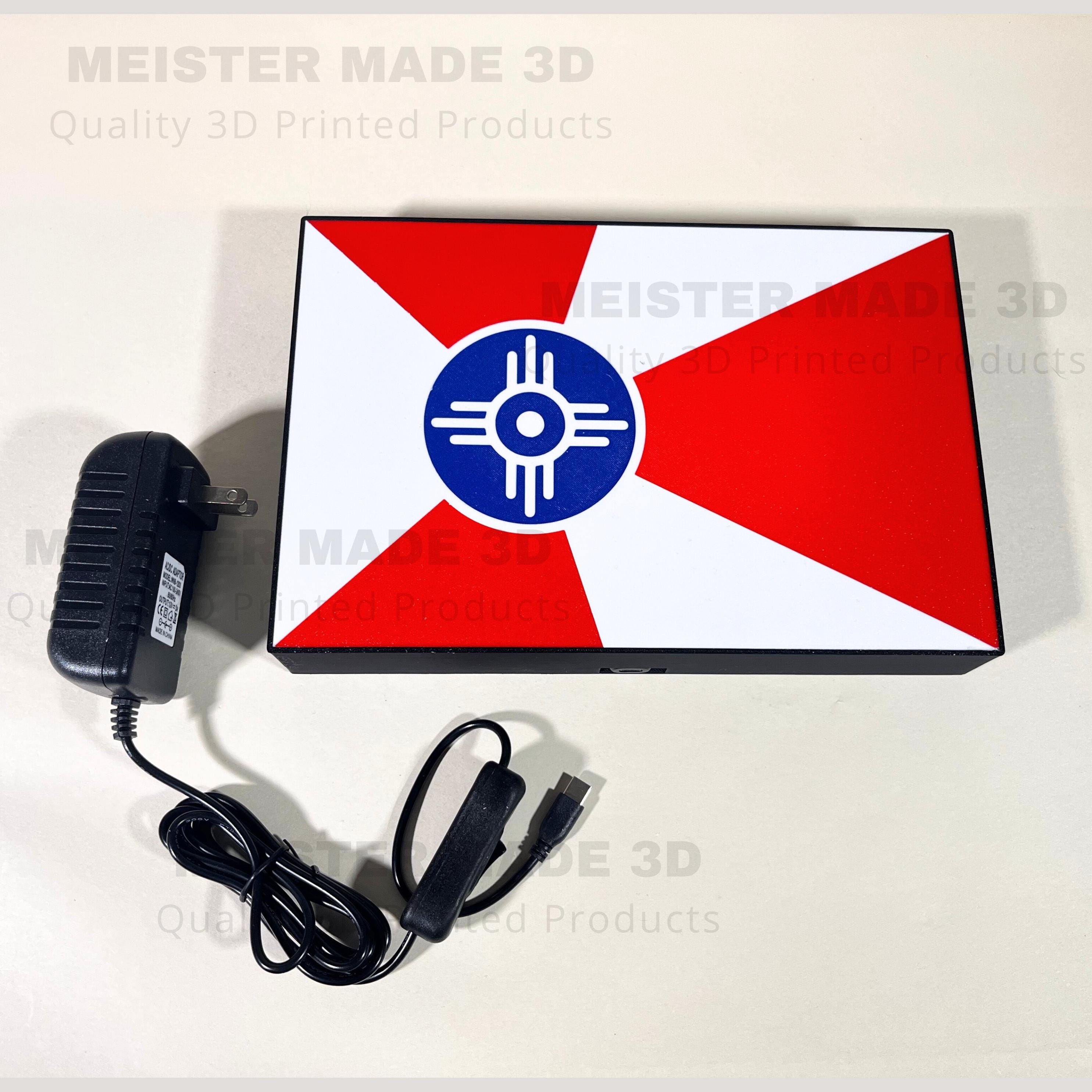 ICT light up Sign, Wichita Kansas Flag, LED signs, illuminated sign, local flags, night light, shop local, red white and blue signs