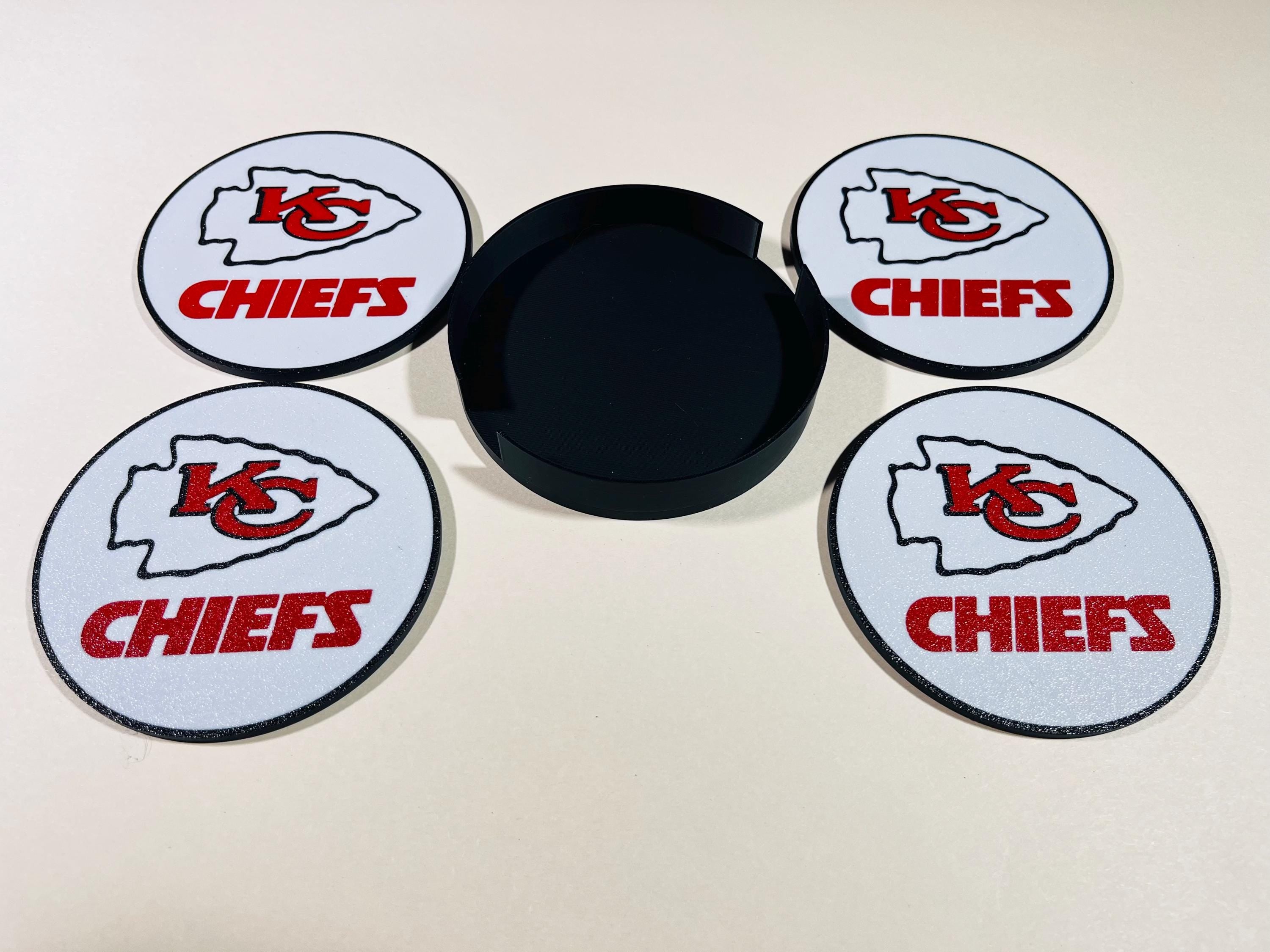 4pc KC, Chief, coaster set with holder, Kansas City, football fan, sports lover, football lover gift, football Christmas gifts