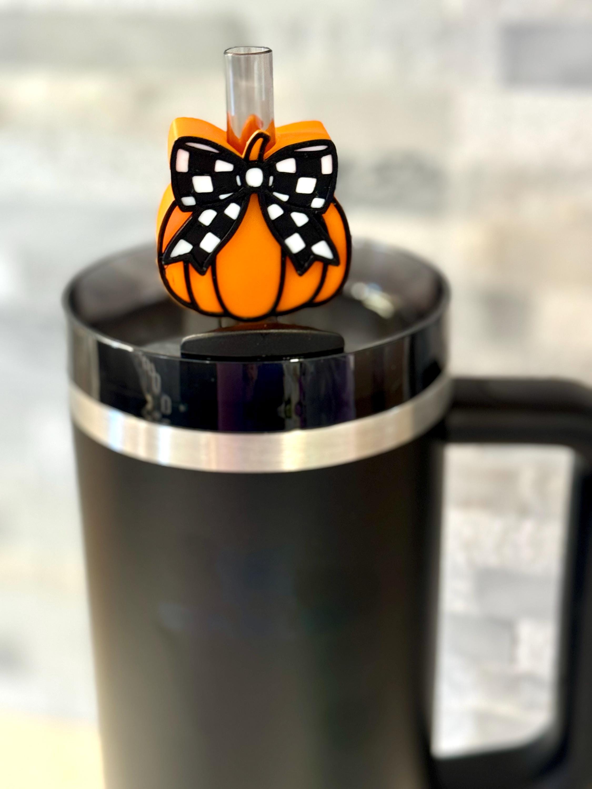 Checkered Pumpkin Stanley Straw Topper, fall gift, trending, Stanley accessories, 3d print, tumblers, popular Stanley accessories