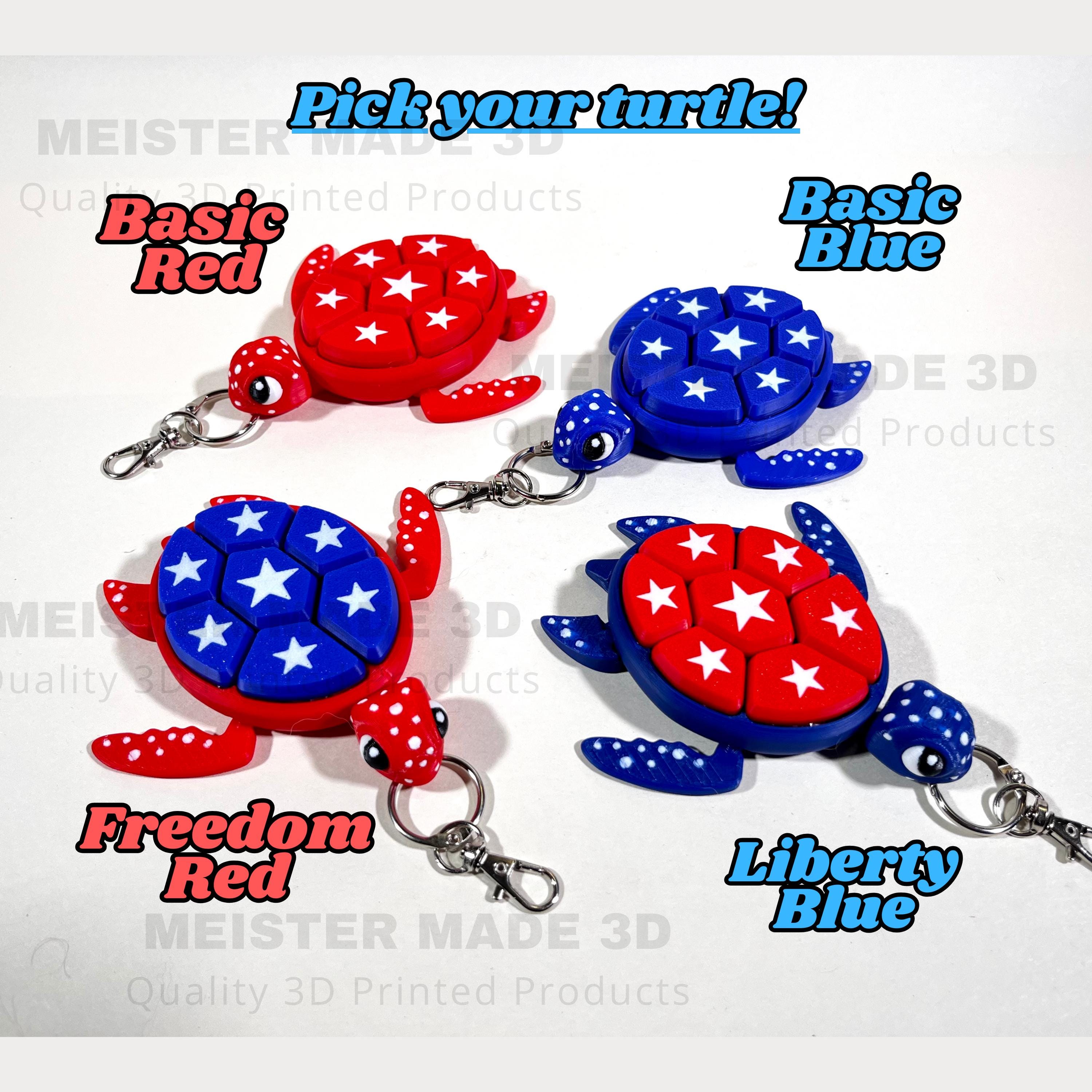 Turtle Fidget Clickers, Patriotic Series, Desktop and Keychains, Sensory Toy, Autism, ADHD, Stress, Anxiety Relief, ASMR, cute fidget toys