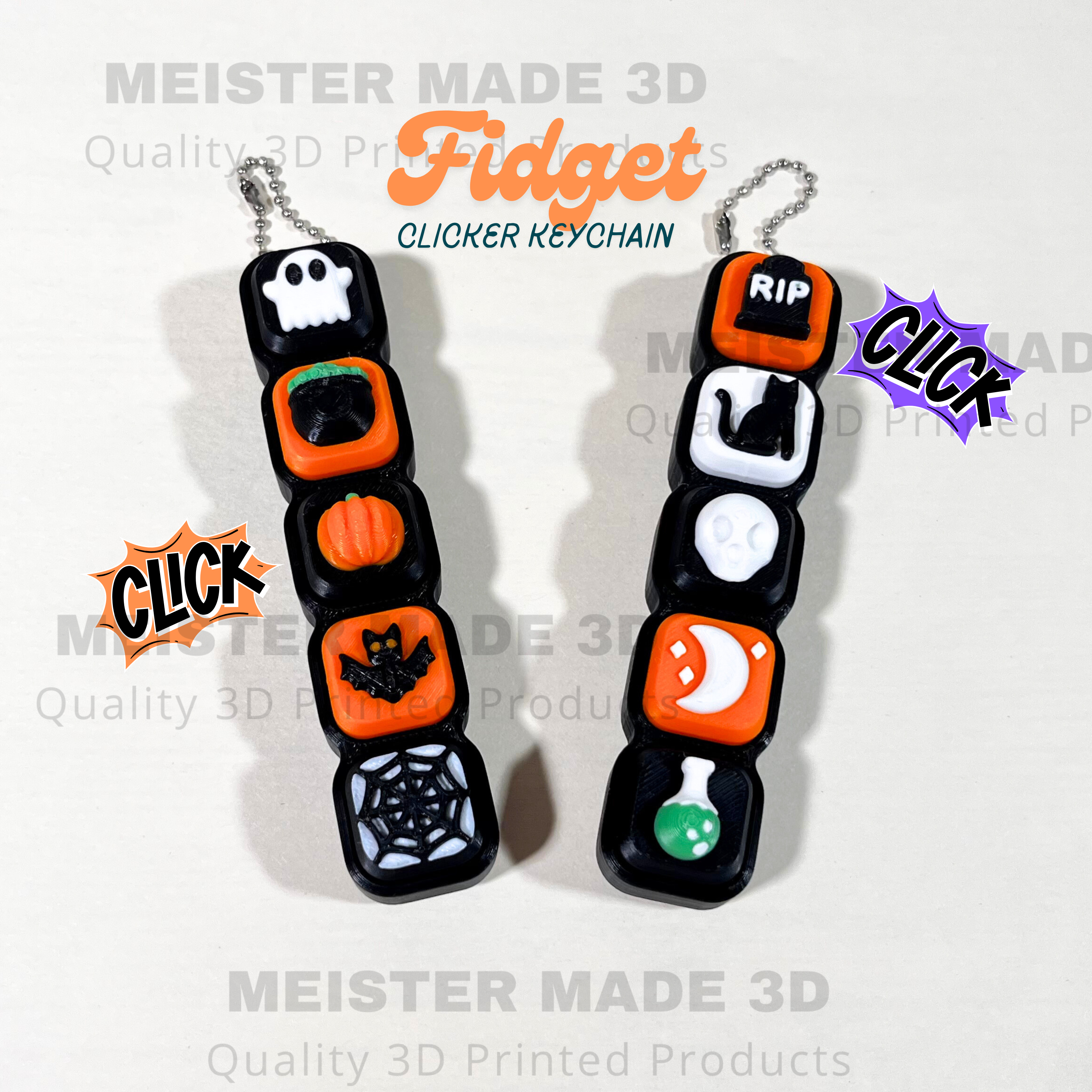 Halloween Fidget Clicker Keychain Sensory Toy with 3D touch and feel icons