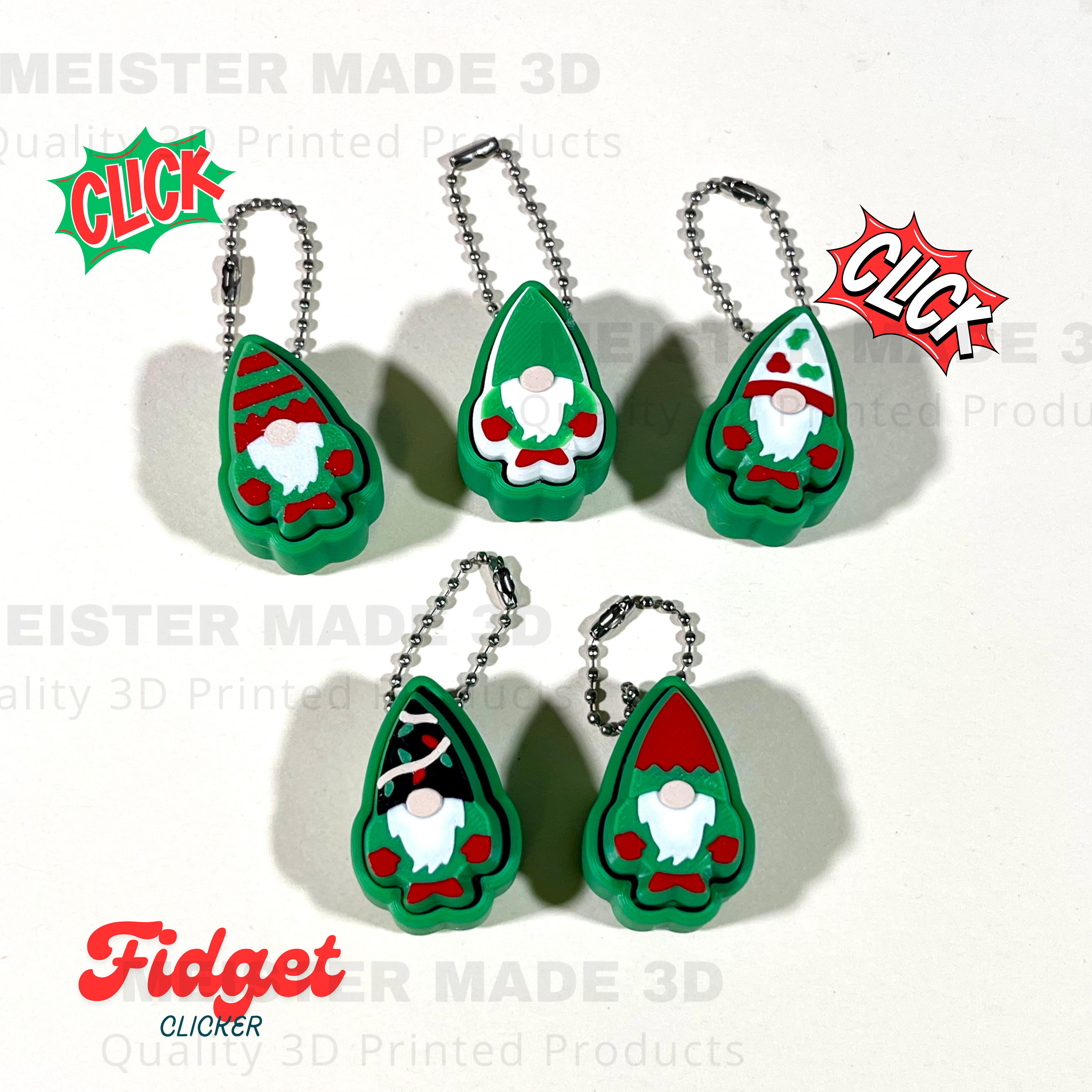 Christmas Gnome Fidget Clicker Keychain