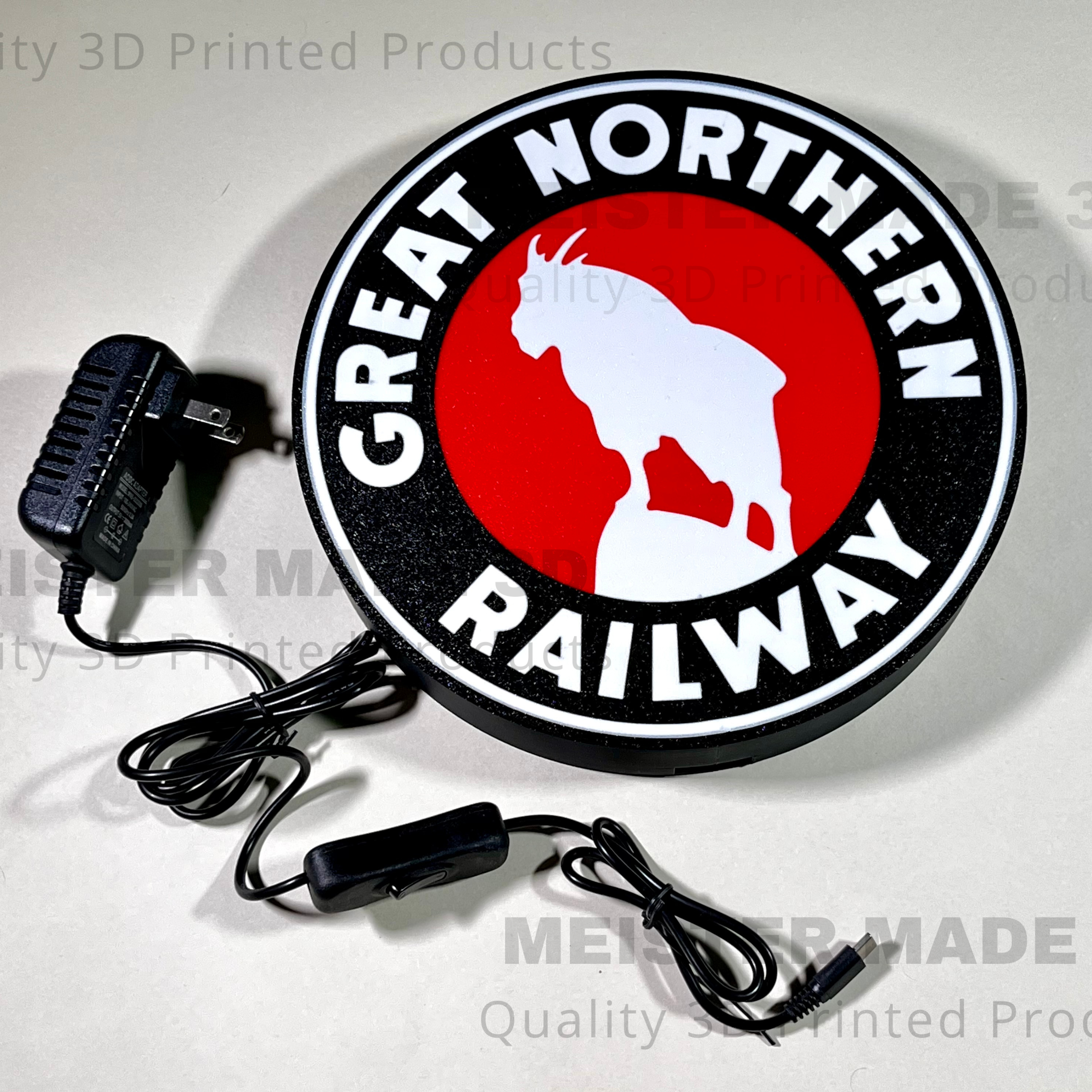 Great Northern light up sign, Railroad decor, railroad gifts, train sign, train enthusiast, train collector, railroad sign, illuminated sign