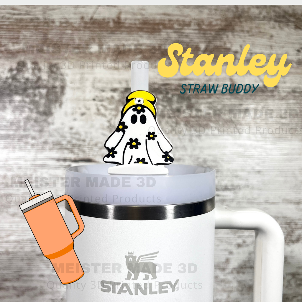 Cute ghost with colored beanie Stanley straw buddy topper,  Stanley Accessories, trending tumbler accessories, cute fall gifts, Halloween
