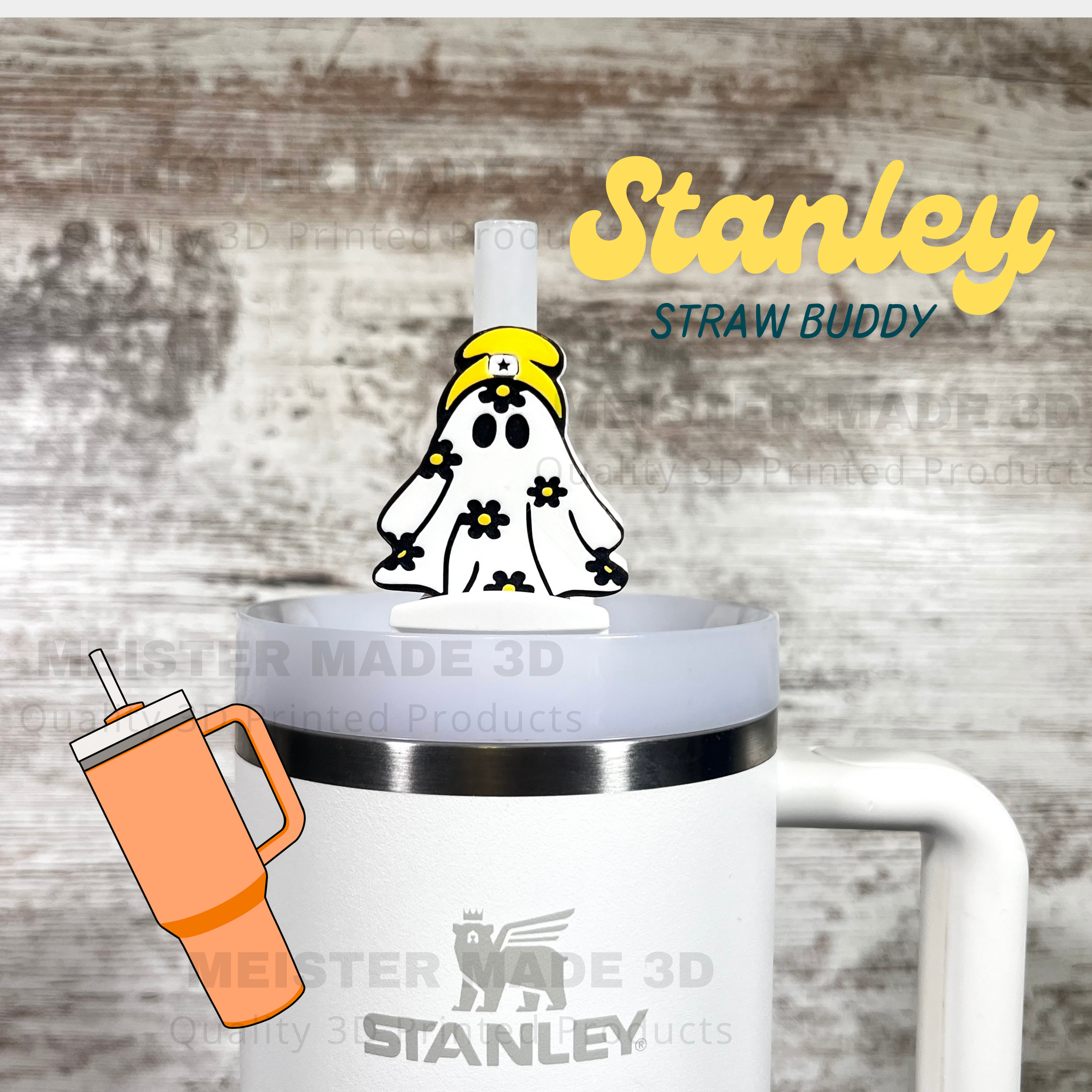 Cute ghost with colored beanie Stanley straw buddy topper,  Stanley Accessories, trending tumbler accessories, cute fall gifts, Halloween