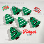 Green christmas tree fidget clickers. 2 options: snow covered or christmas lights. 3 individual clickers on each tree