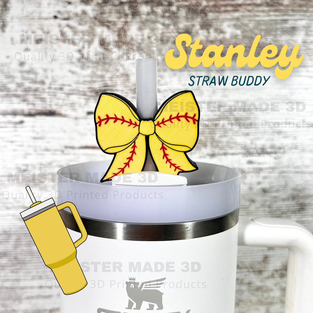 Softball Bow Stanley Straw Buddy, 20,30,40oz tumblers