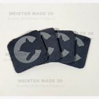Four square slate coasters, each engraved with a Chessie System Logo. The image includes repeated 'MEISTER MADE 3D Quality 3D Printed Products' watermarks on a plain light background.