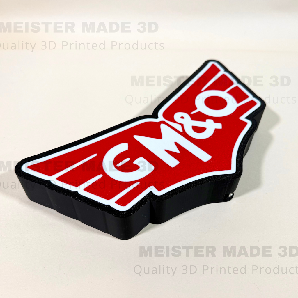 GM&O railroad logo LED Sign on a light white background. MeisterMade3D watermarked text across the image.