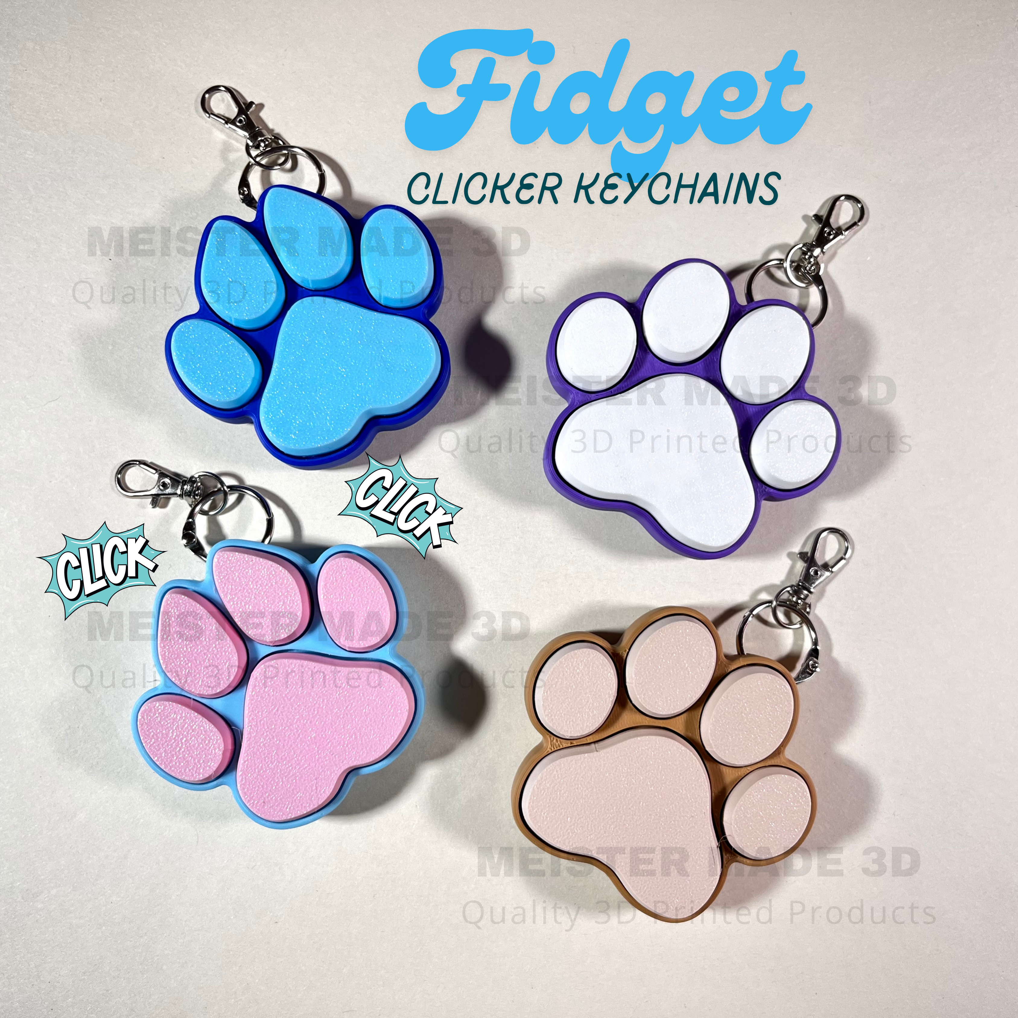 Dog/Cat Paw Fidget Clicker Keychain