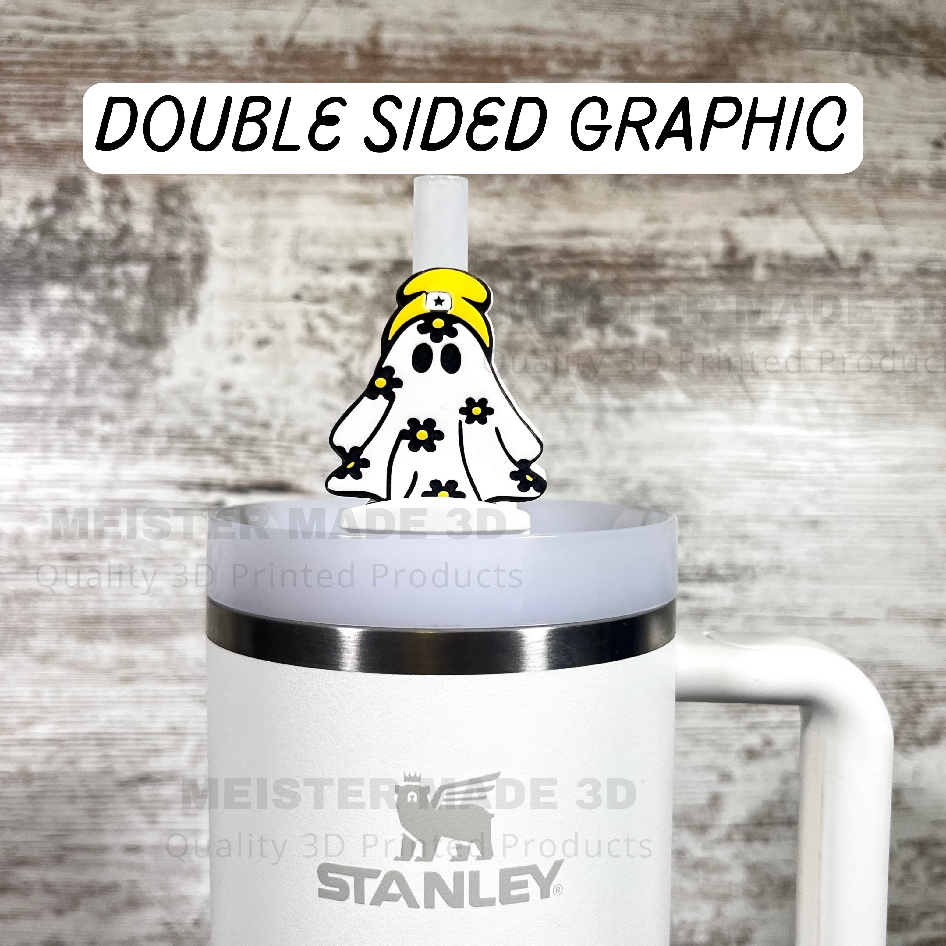 Cute ghost with colored beanie Stanley straw buddy topper,  Stanley Accessories, trending tumbler accessories, cute fall gifts, Halloween