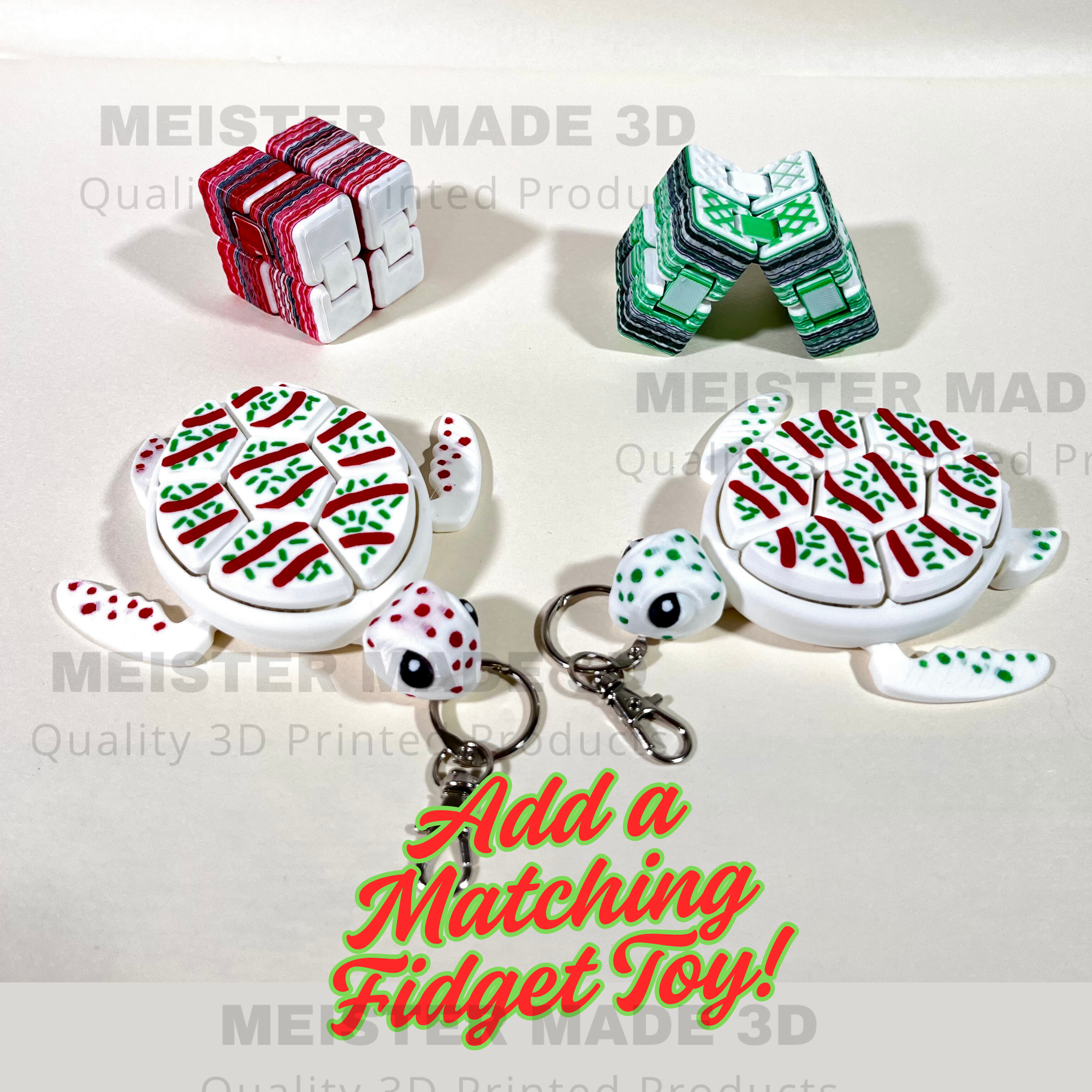 Little Debbie Christmas Tree Cake Inspired Turtle Fidget Clicker Keychain