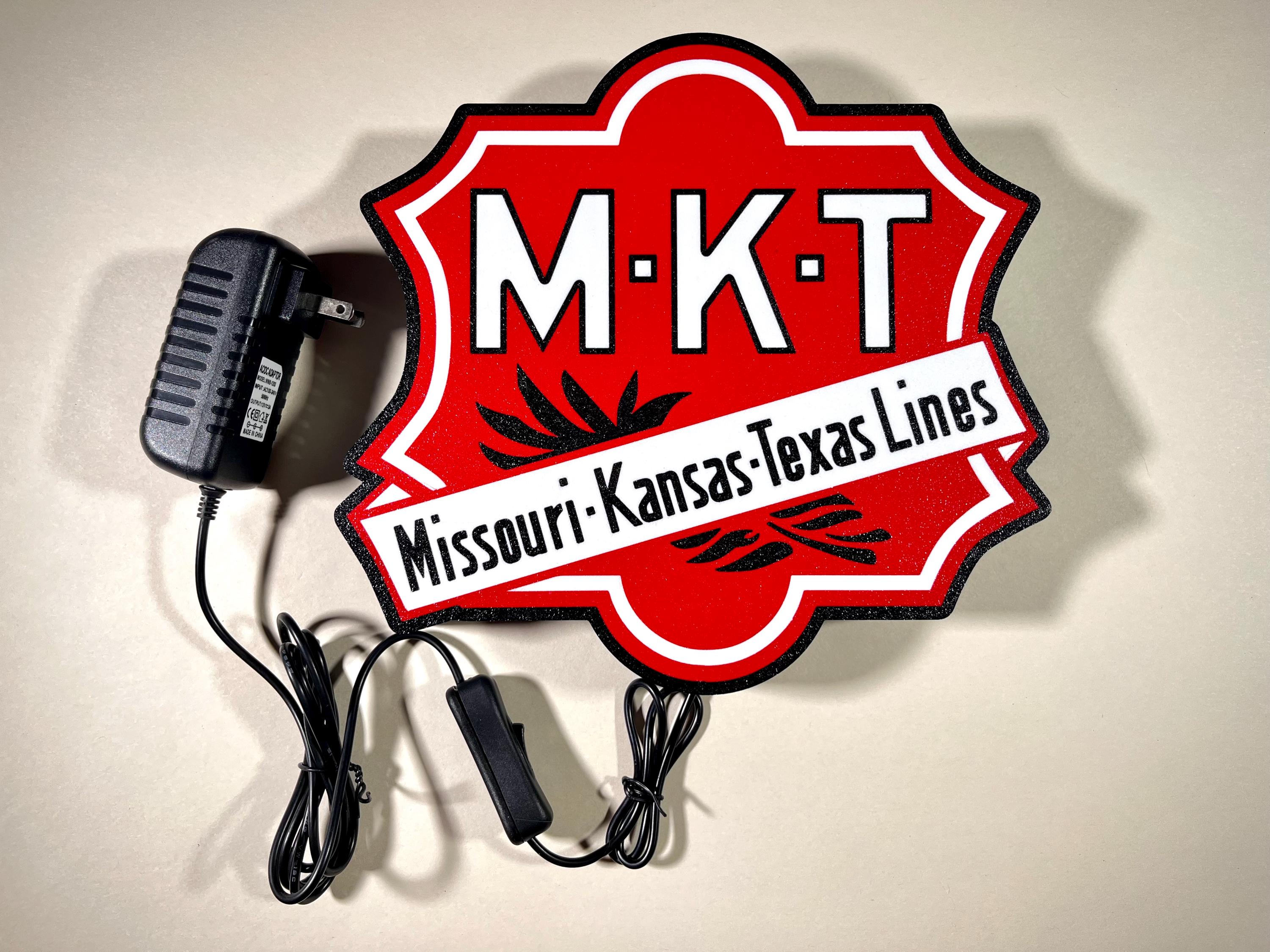 MKT, light up sign, train gifts, railroad collector, railroad sign, light up train sign, model railroad gift, illuminated signs, Mo, Ks, Tx