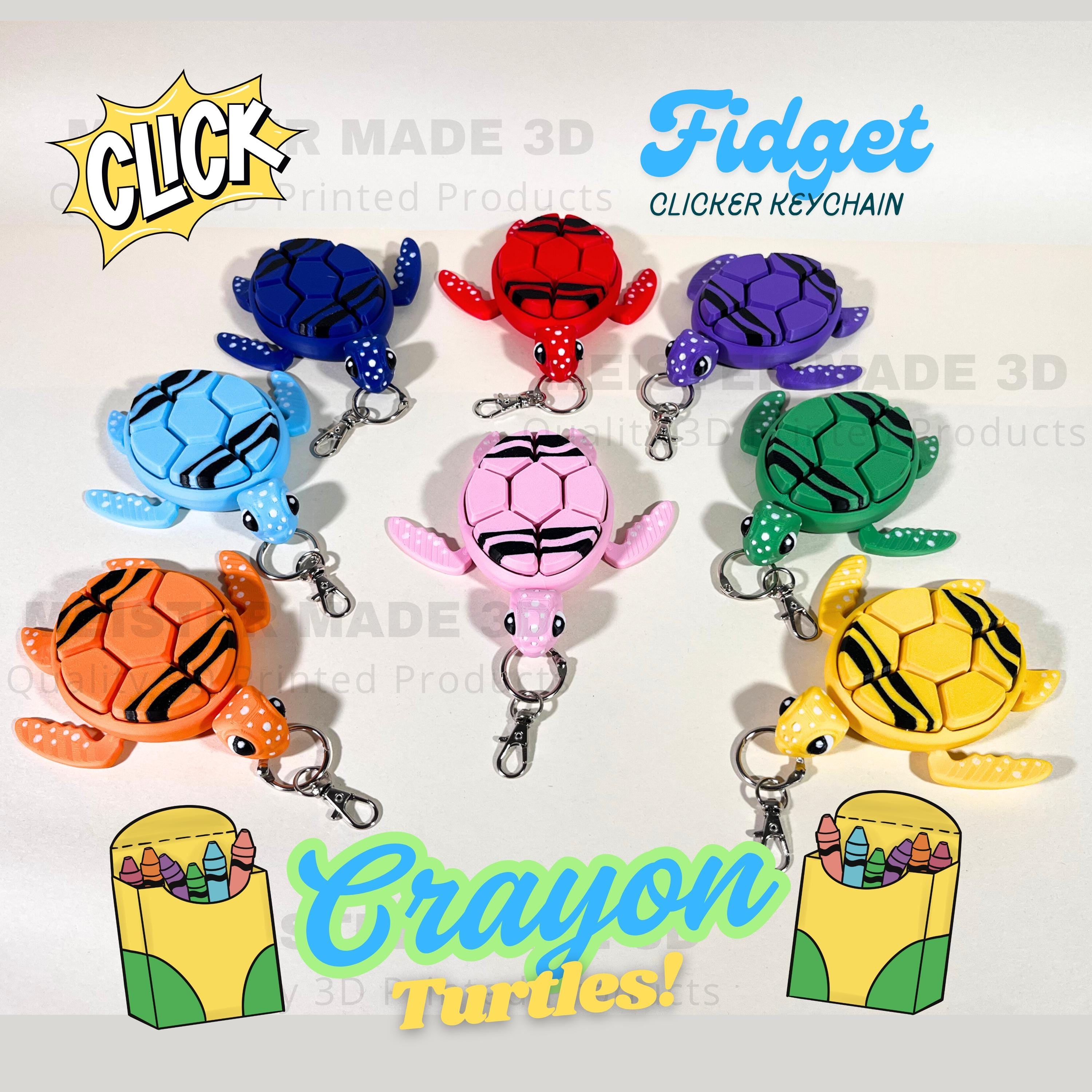 Turtle Fidget Clickers, Crayon Series, Desktop and Keychains, Sensory Toy, Autism, ADHD, Stress, Anxiety Relief, ASMR, cute fidget toys