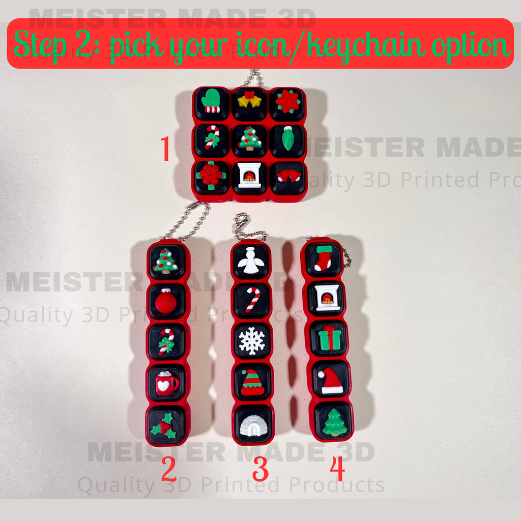 4 FIdget clicker options with christmas themed icon clickers