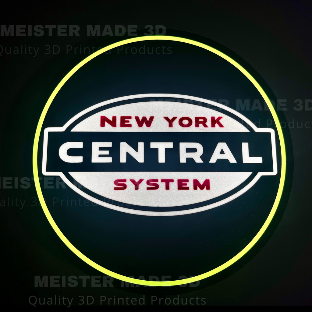 New York Central System logo on a dark background, illuminated. 'MEISTER MADE 3D' branding watermarked across image.