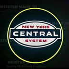 New York Central System logo on a dark background, illuminated. 'MEISTER MADE 3D' branding watermarked across image.