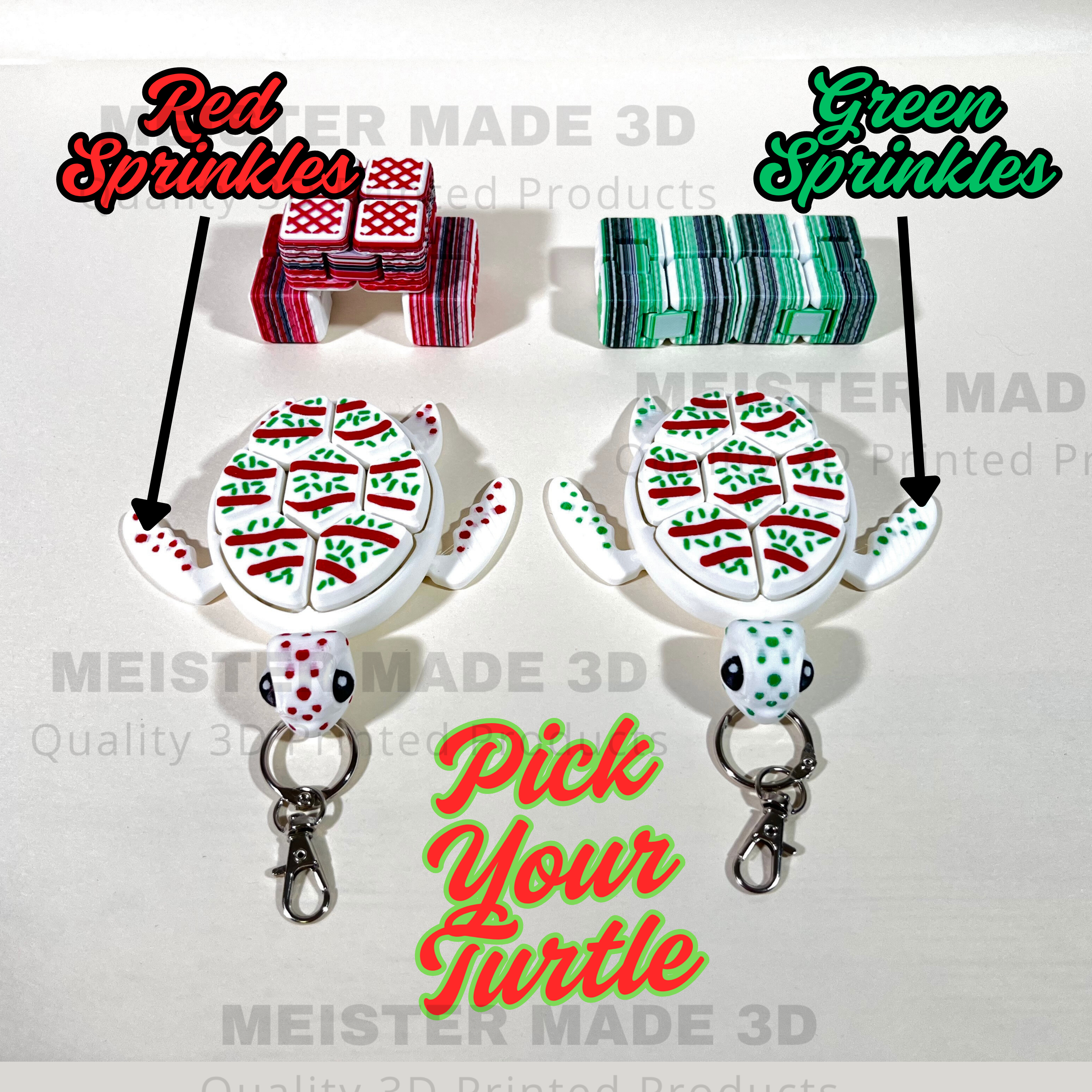 Little Debbie Christmas Tree Cake Inspired Turtle Fidget Clicker Keychain