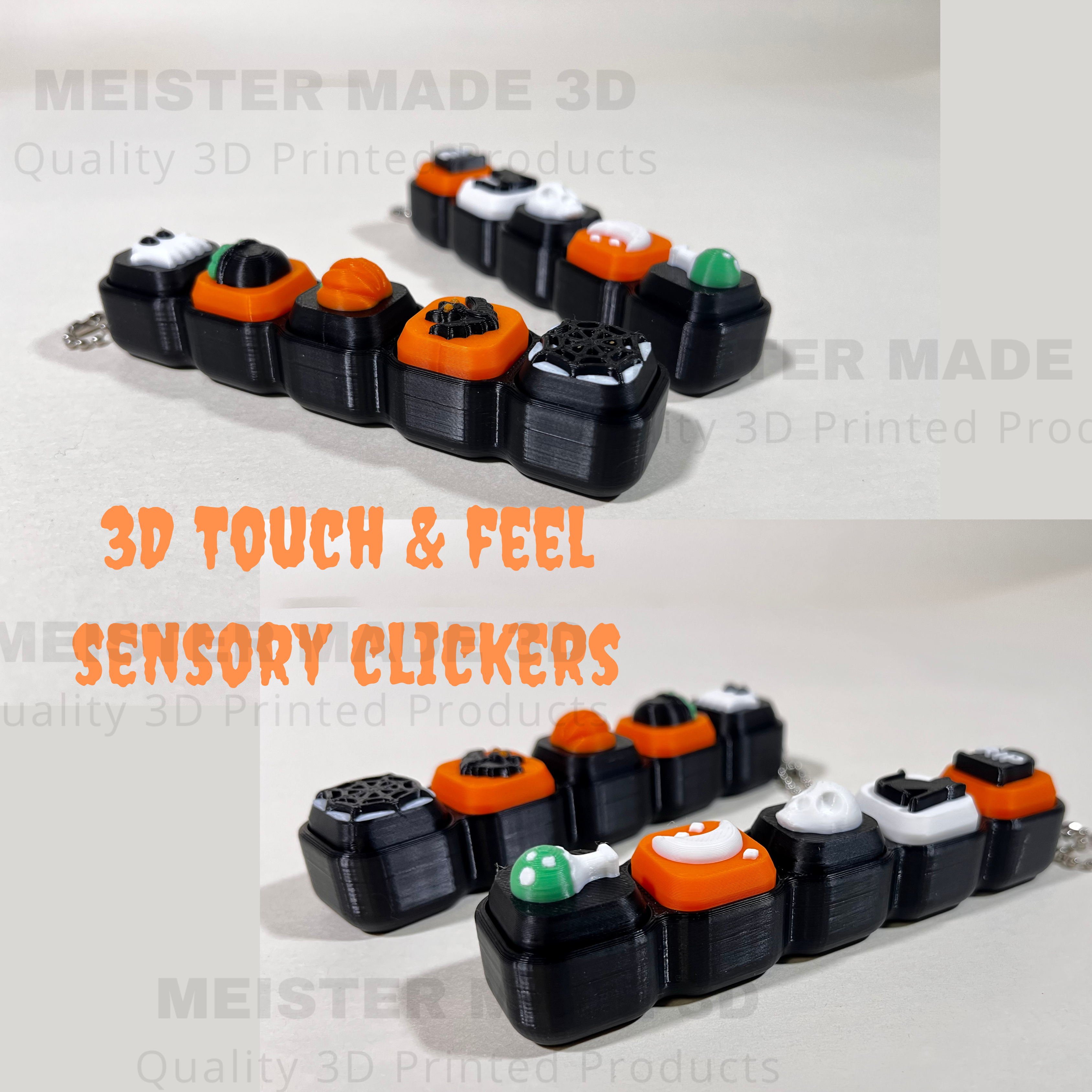 Halloween Fidget Clicker Keychain Sensory Toy with 3D touch and feel icons