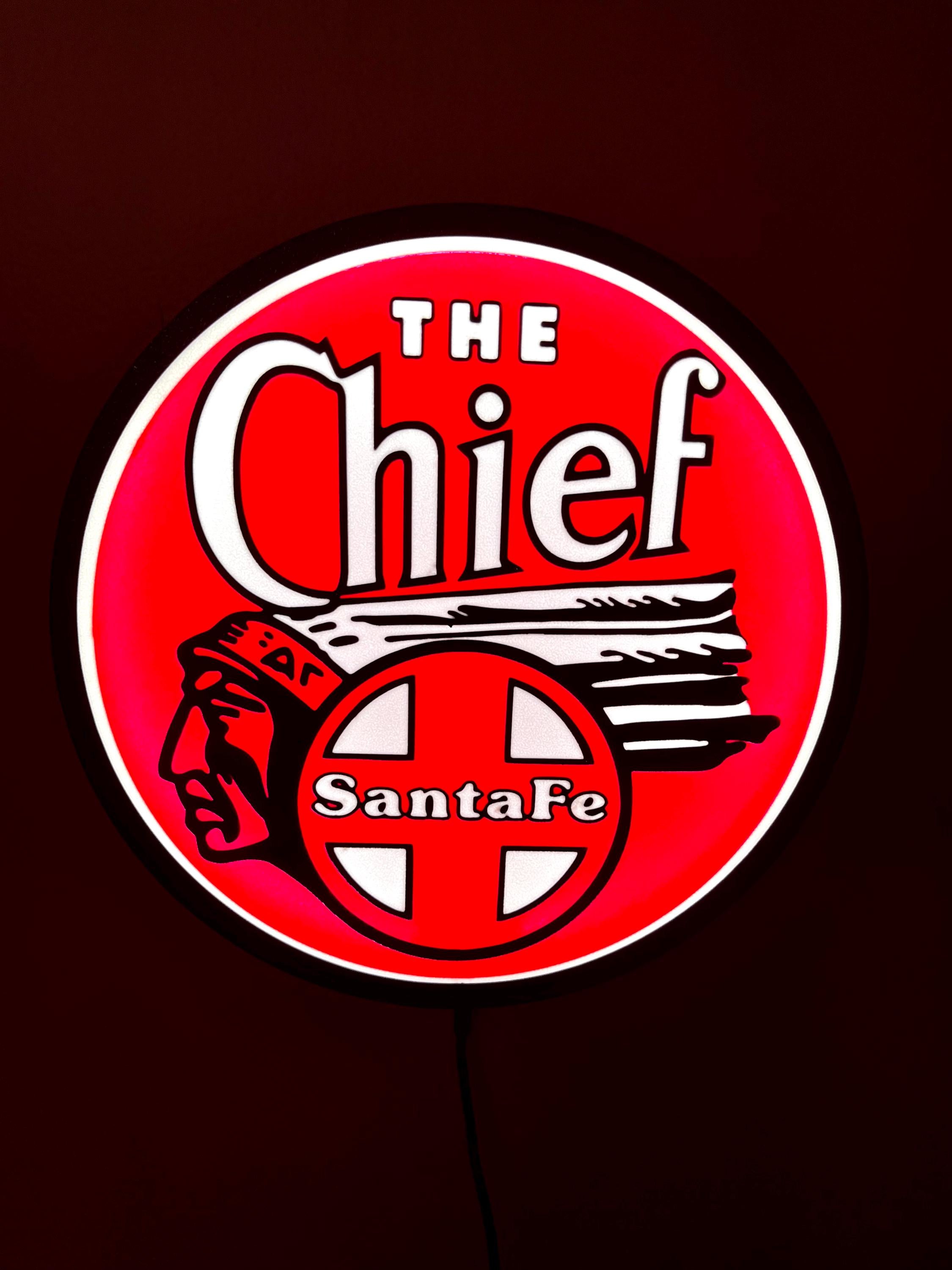 Santa Fe, Super Chief, light up sign, train gifts, railroad collector, railroad sign, light up train sign, illuminated signs, trains, chief
