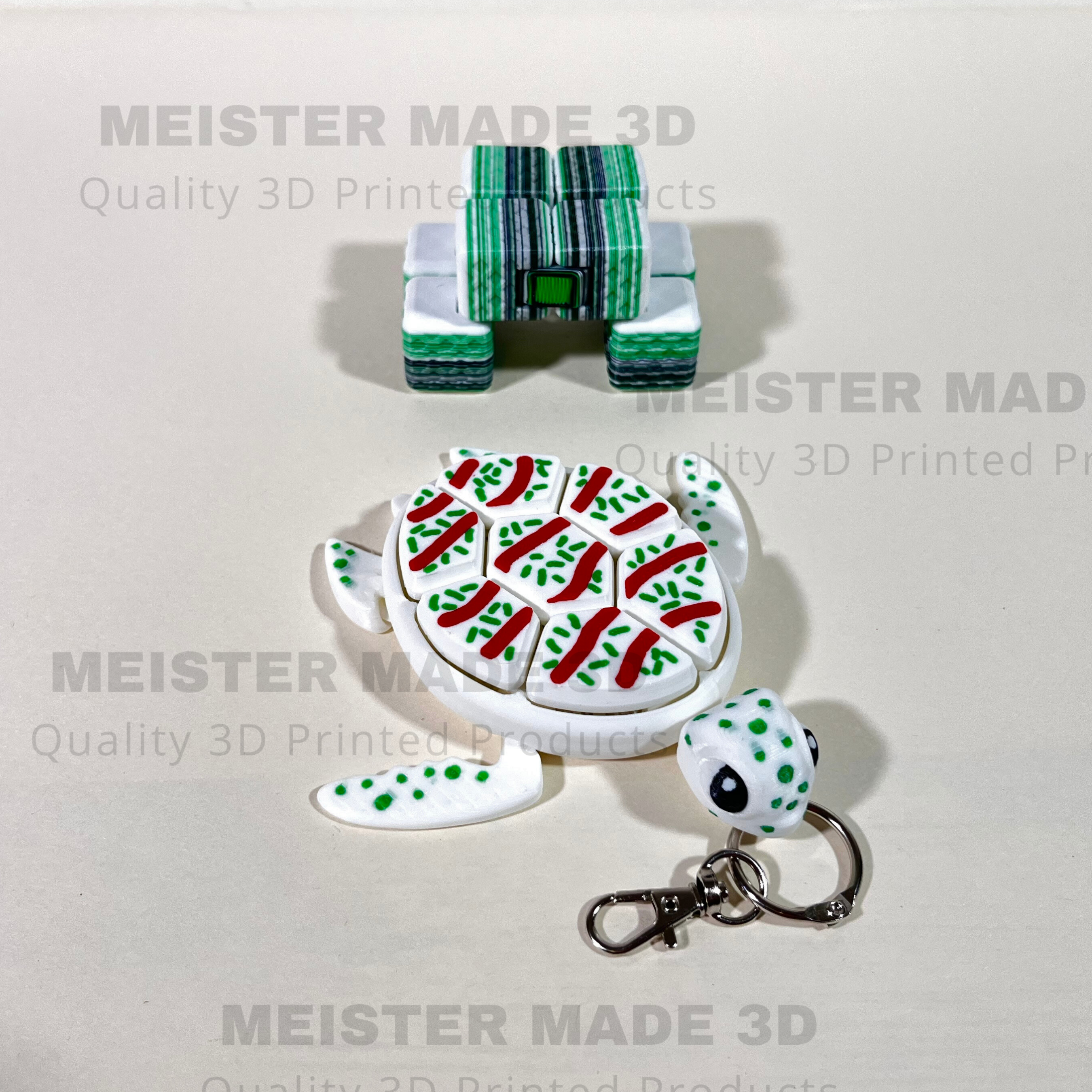 Little Debbie Christmas Tree Cake Inspired Turtle Fidget Clicker Keychain