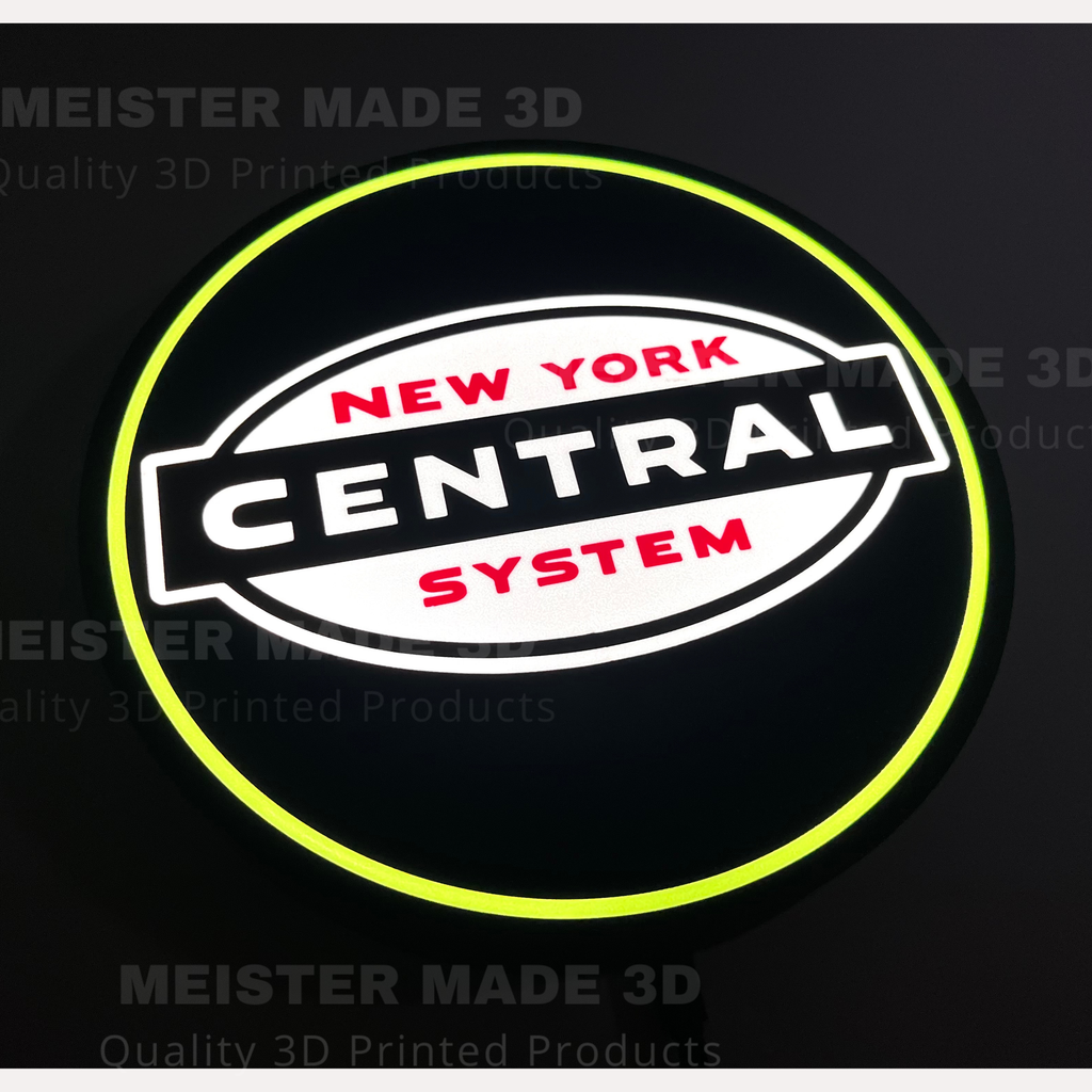 New York Central System logo on a dark background, illuminated. 'MEISTER MADE 3D' branding watermarked across image.