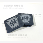 Stack of black slate Pennsylvania Railroad coasters featuring the engraved PRR keystone logo and natural textured slate edges.
