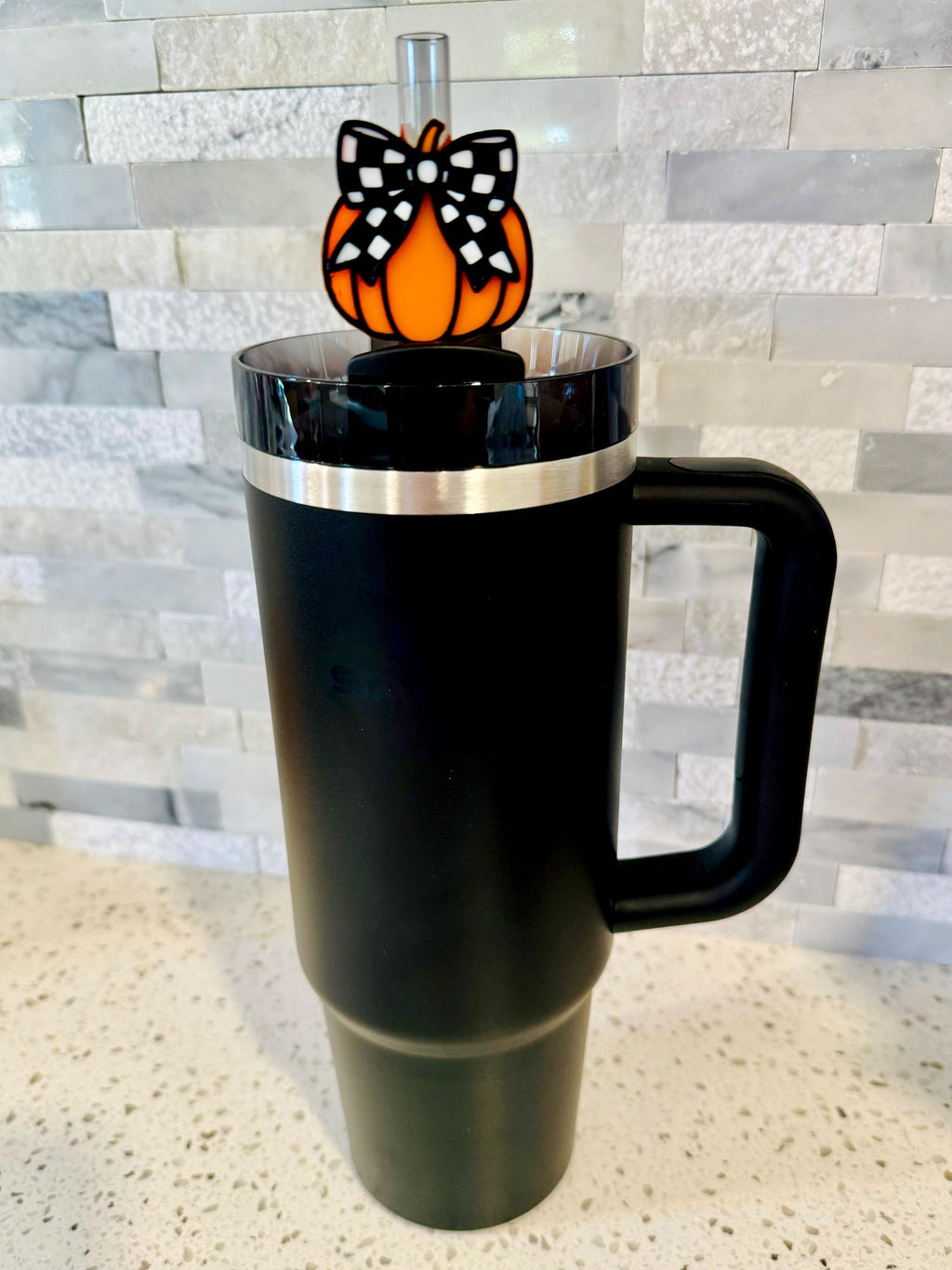 Checkered Pumpkin Stanley Straw Topper, fall gift, trending, Stanley accessories, 3d print, tumblers, popular Stanley accessories