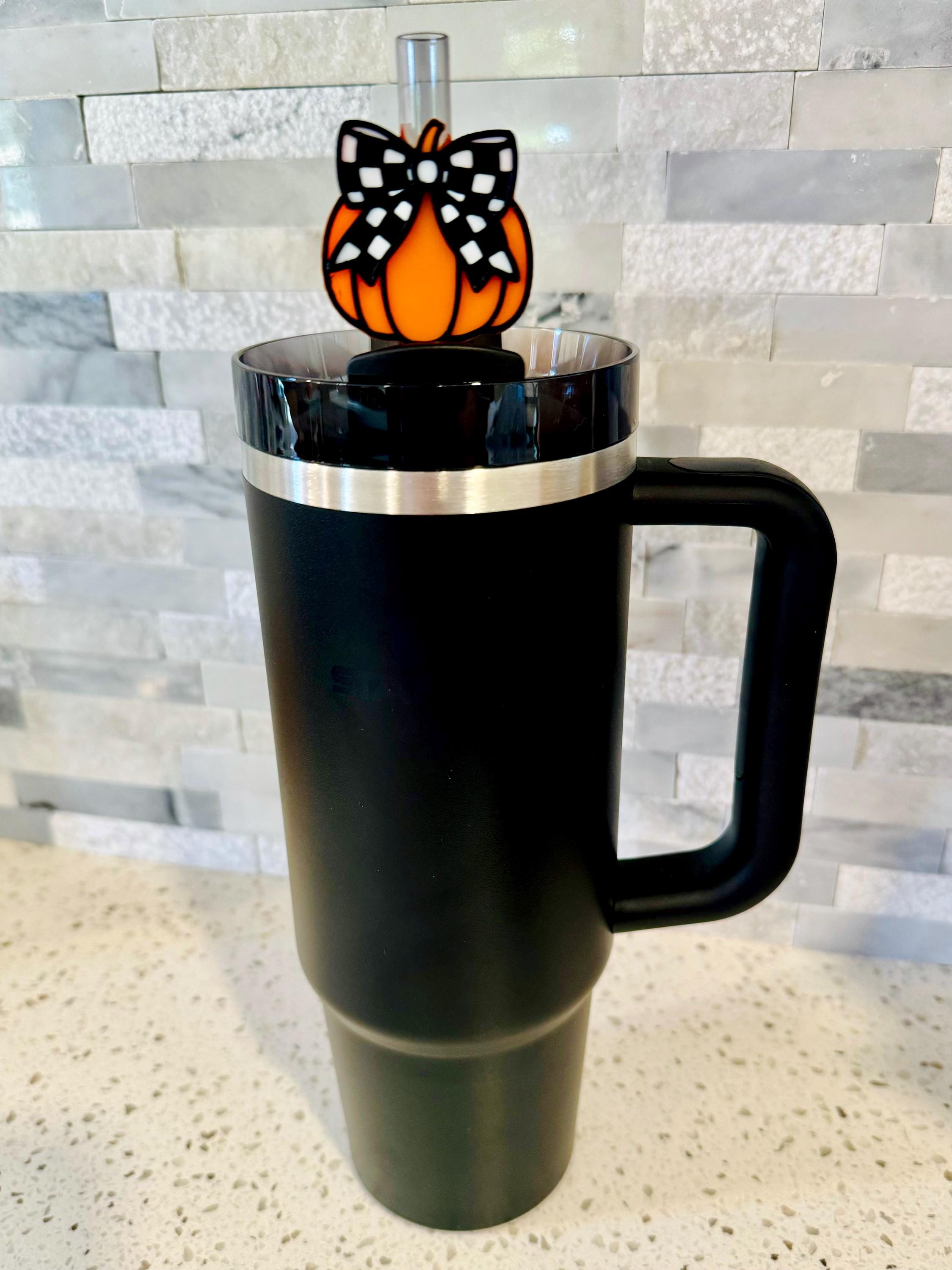 Checkered Pumpkin Stanley Straw Topper, fall gift, trending, Stanley accessories, 3d print, tumblers, popular Stanley accessories