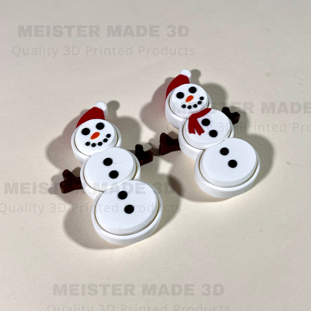 2 snowmen with santa hats. One with a scarf and one without on a white background
