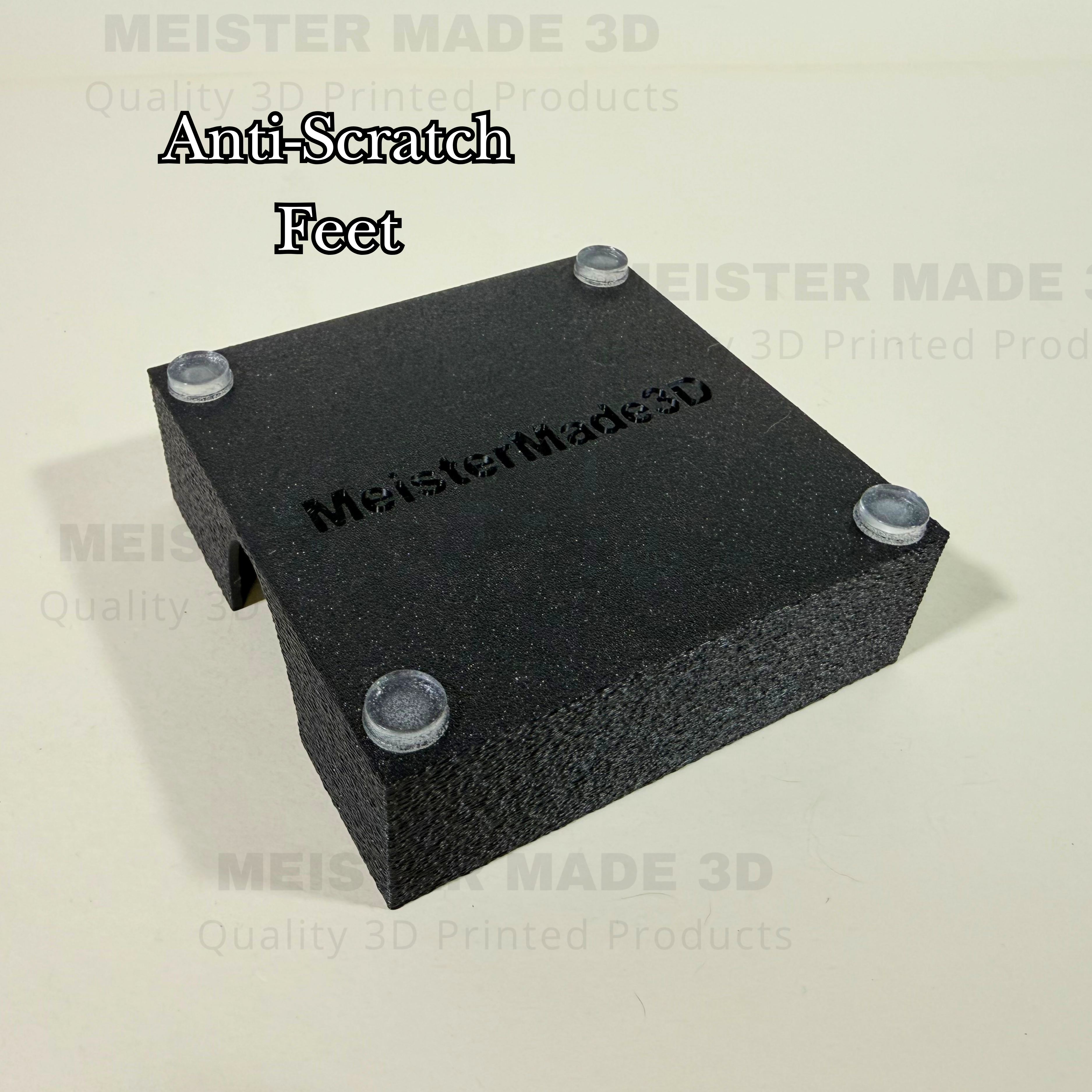 Underside of a 3D printed slate coaster holder featuring anti-scratch rubber feet to help protect tables, countertops, and other surfaces from scratches.