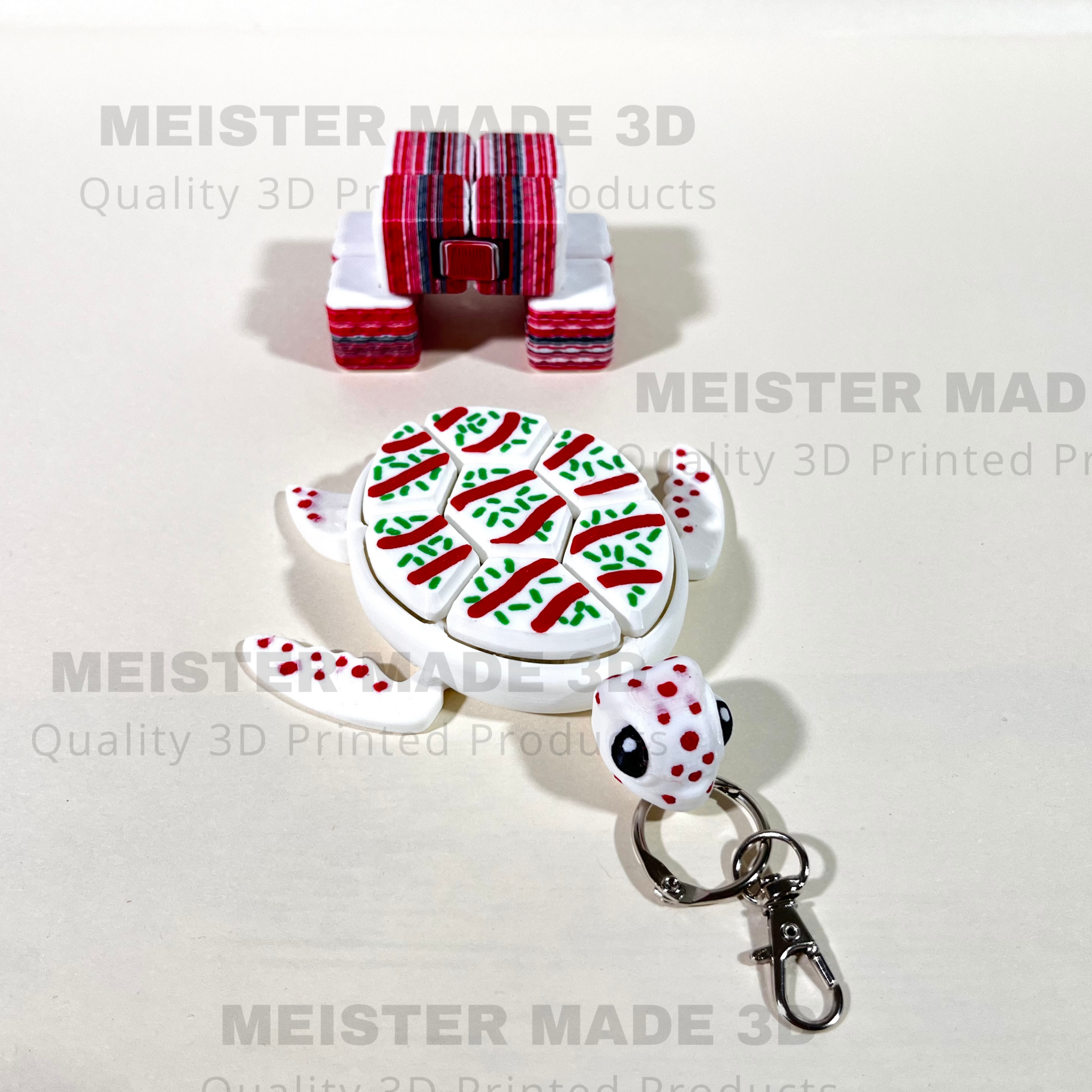 Little Debbie Christmas Tree Cake Inspired Turtle Fidget Clicker Keychain