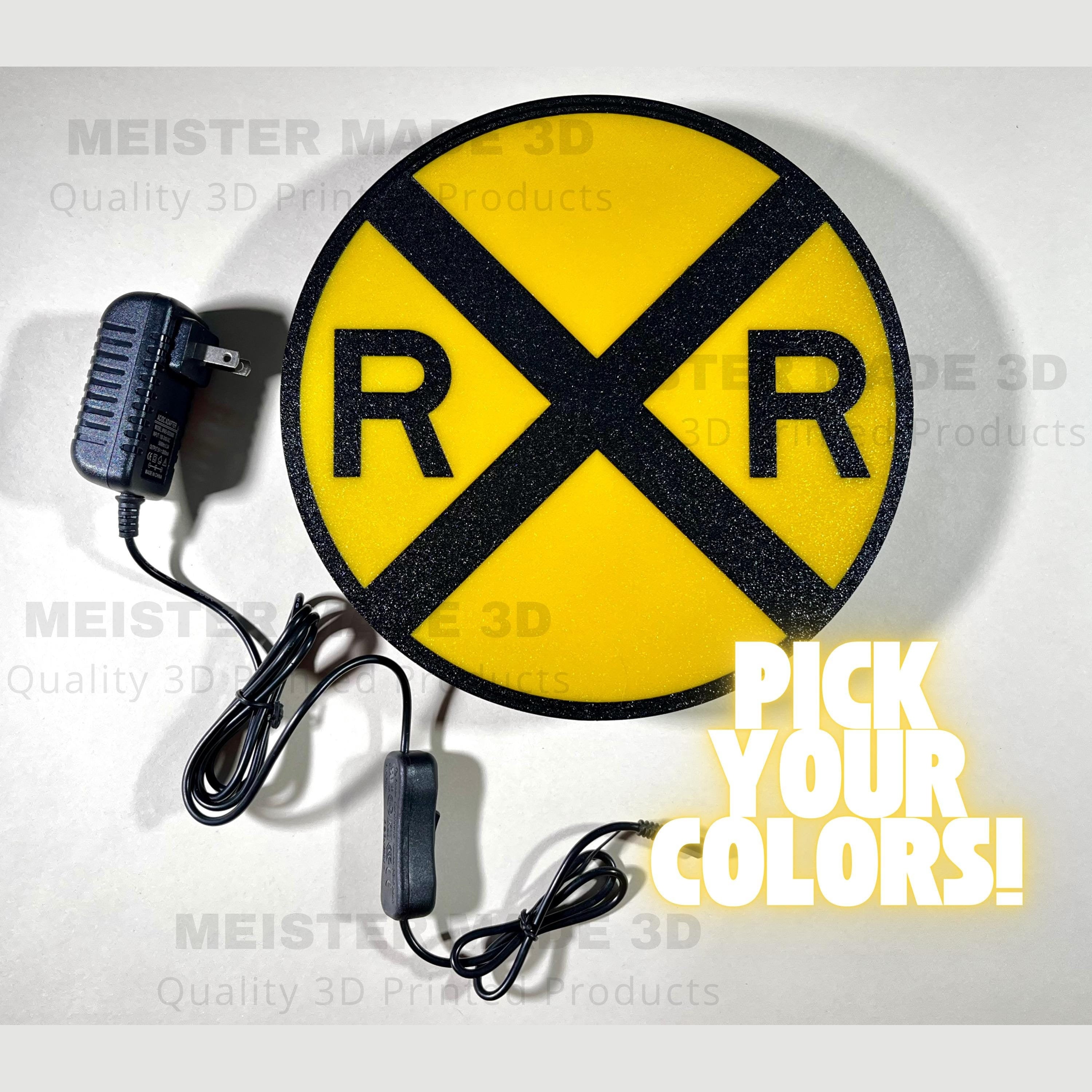 Railroad Light Up Sign, RR Crossing, light up train sign, sign for kids room, illuminated signs, train gifts, LED Sign, railroad gifts