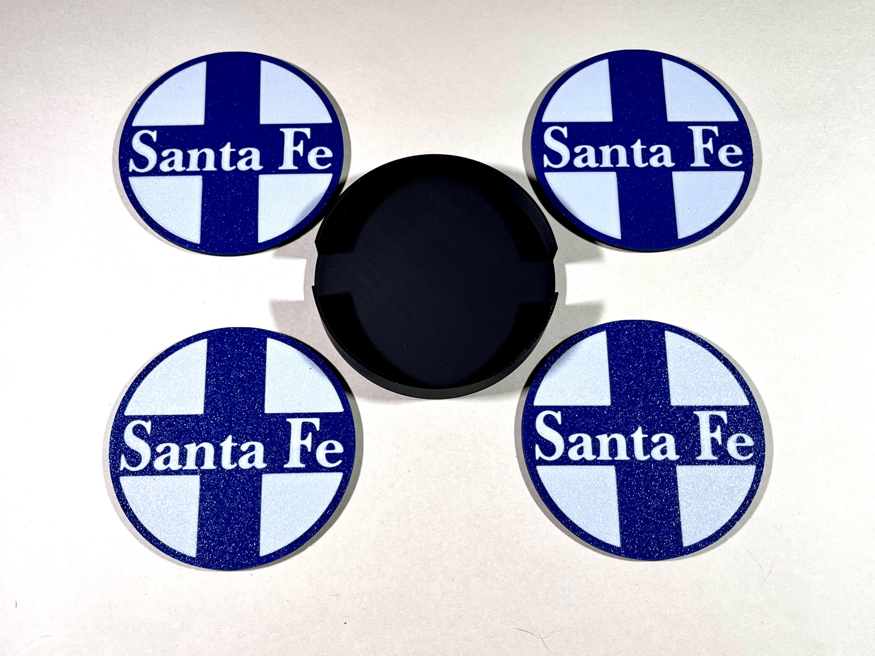 Santa Fe coaster set with holder, railroad coaster set, railroad gift, railroad enthusiast, holiday gifts, train lover, model railroading