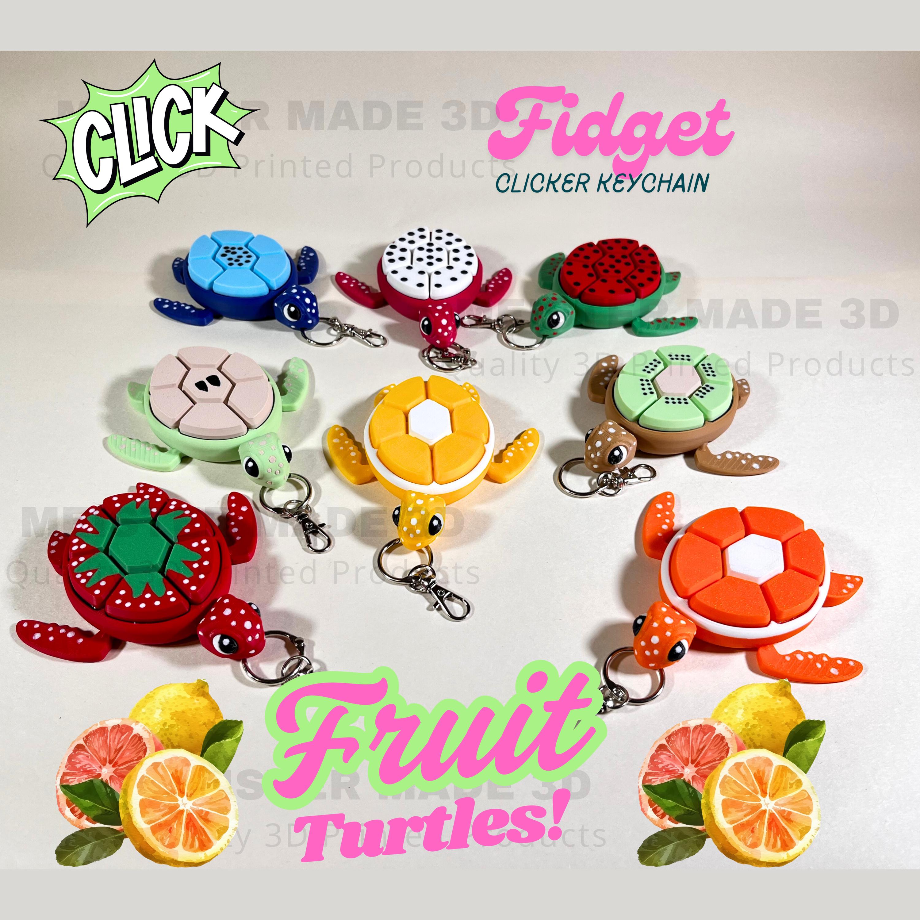 Turtle Fidget Clickers, Fruit Series, Desktop and Keychains, Sensory Toy, Autism, ADHD, Stress, Anxiety Relief, ASMR, cute fidget toys