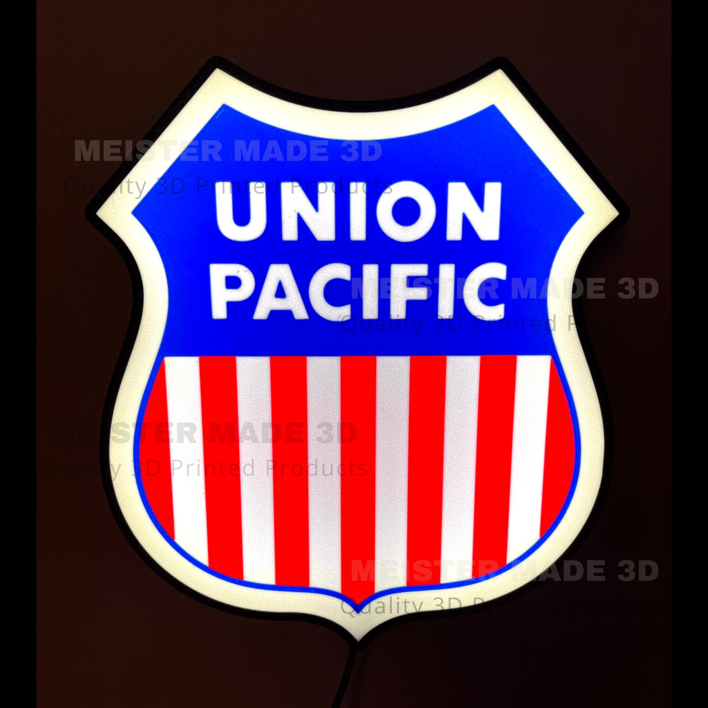 Union Pacific light up sign, train gifts, railroad collector, railroad sign, light up train sign, model railroad gift, illuminated signs