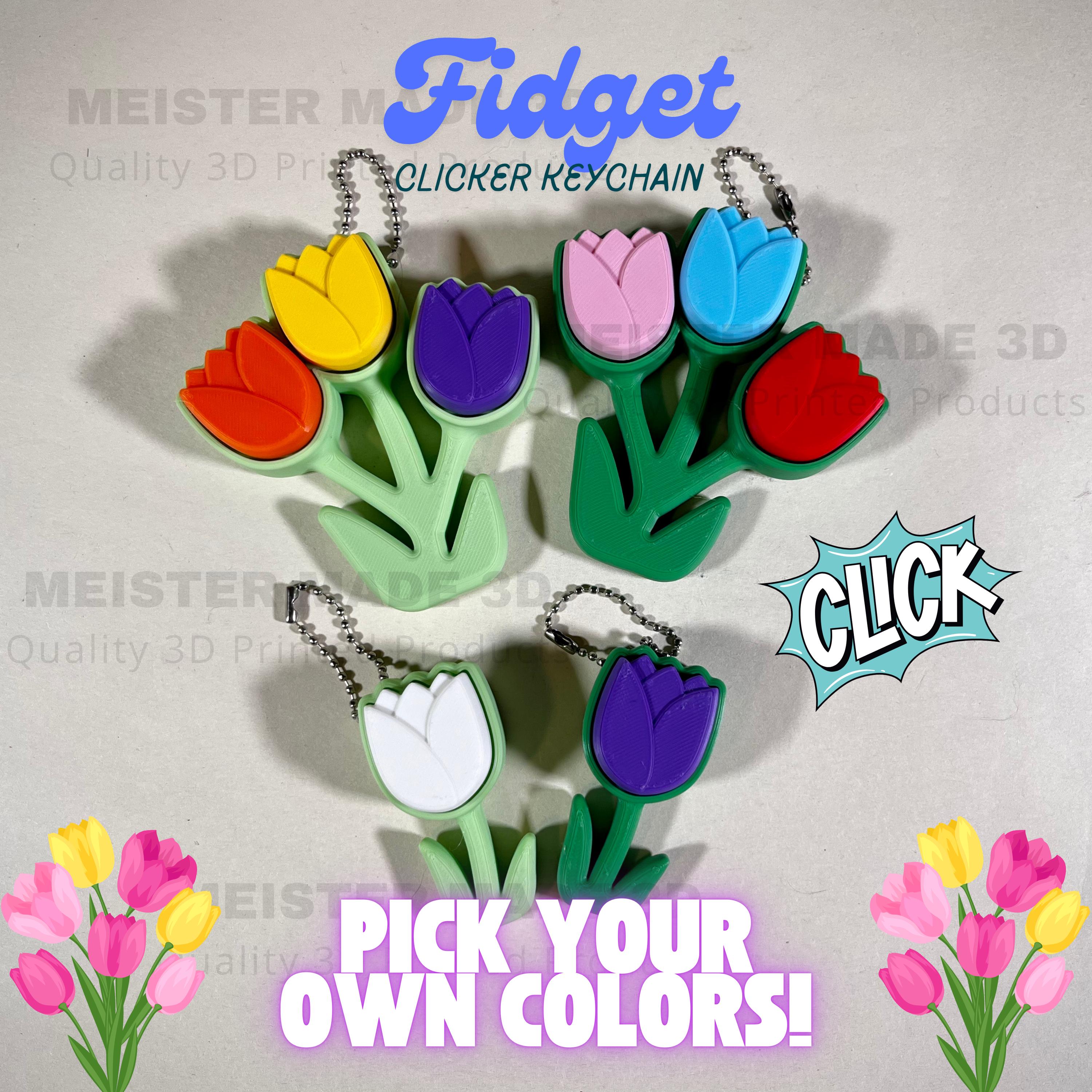 Colorful Tulip Fidget Clicker Keychain