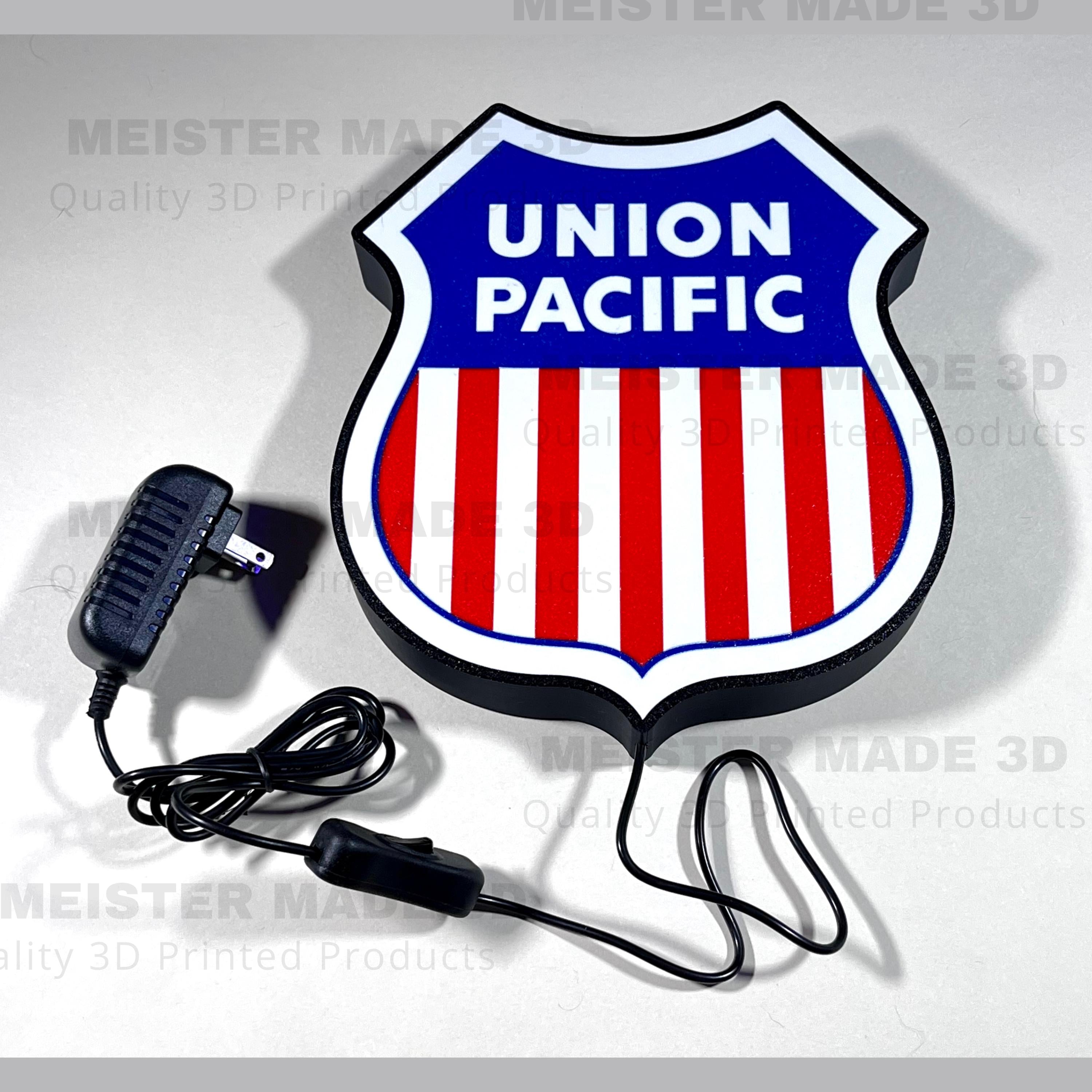 Union Pacific light up sign, train gifts, railroad collector, railroad sign, light up train sign, model railroad gift, illuminated signs