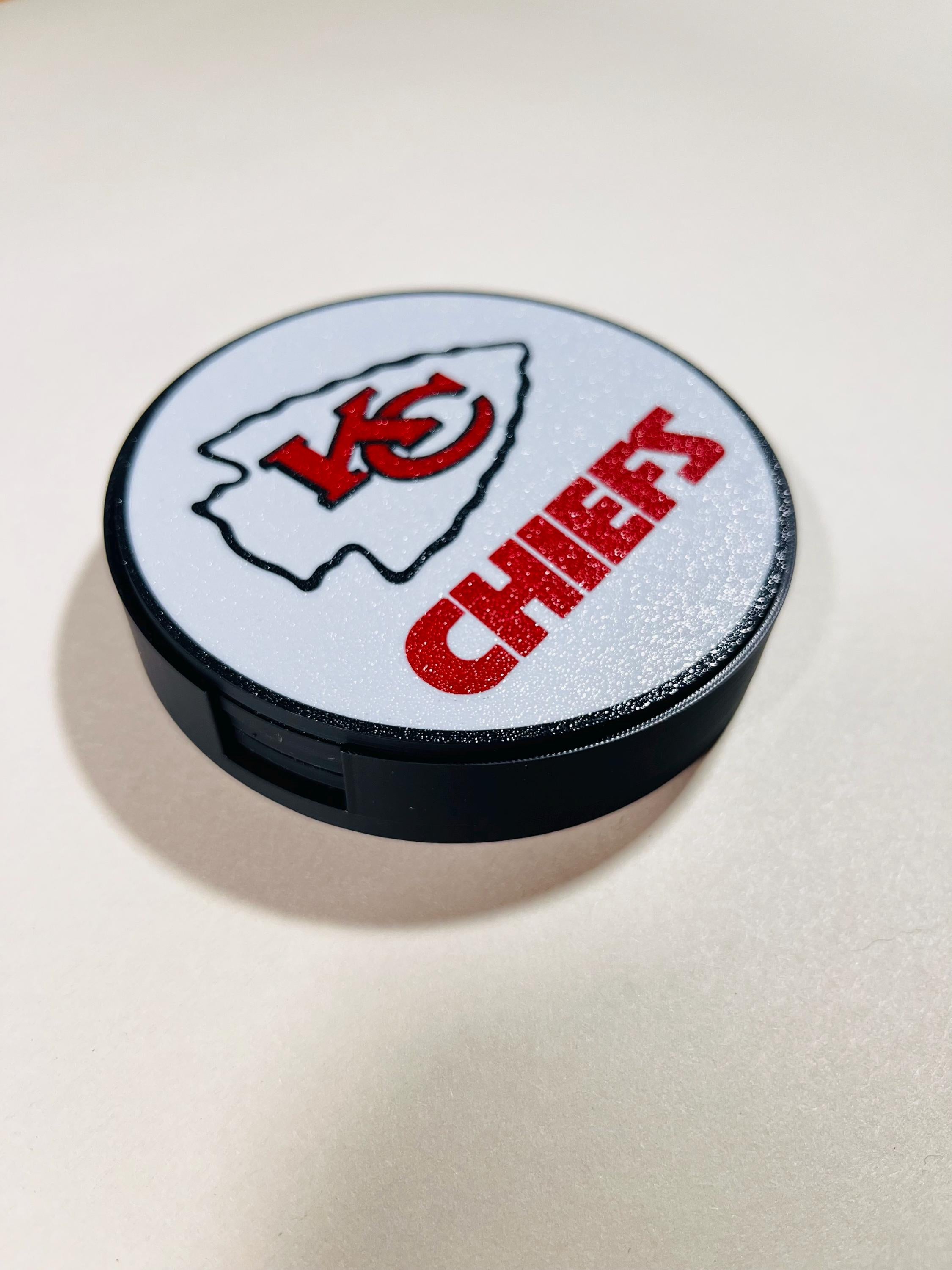 4pc KC, Chief, coaster set with holder, Kansas City, football fan, sports lover, football lover gift, football Christmas gifts