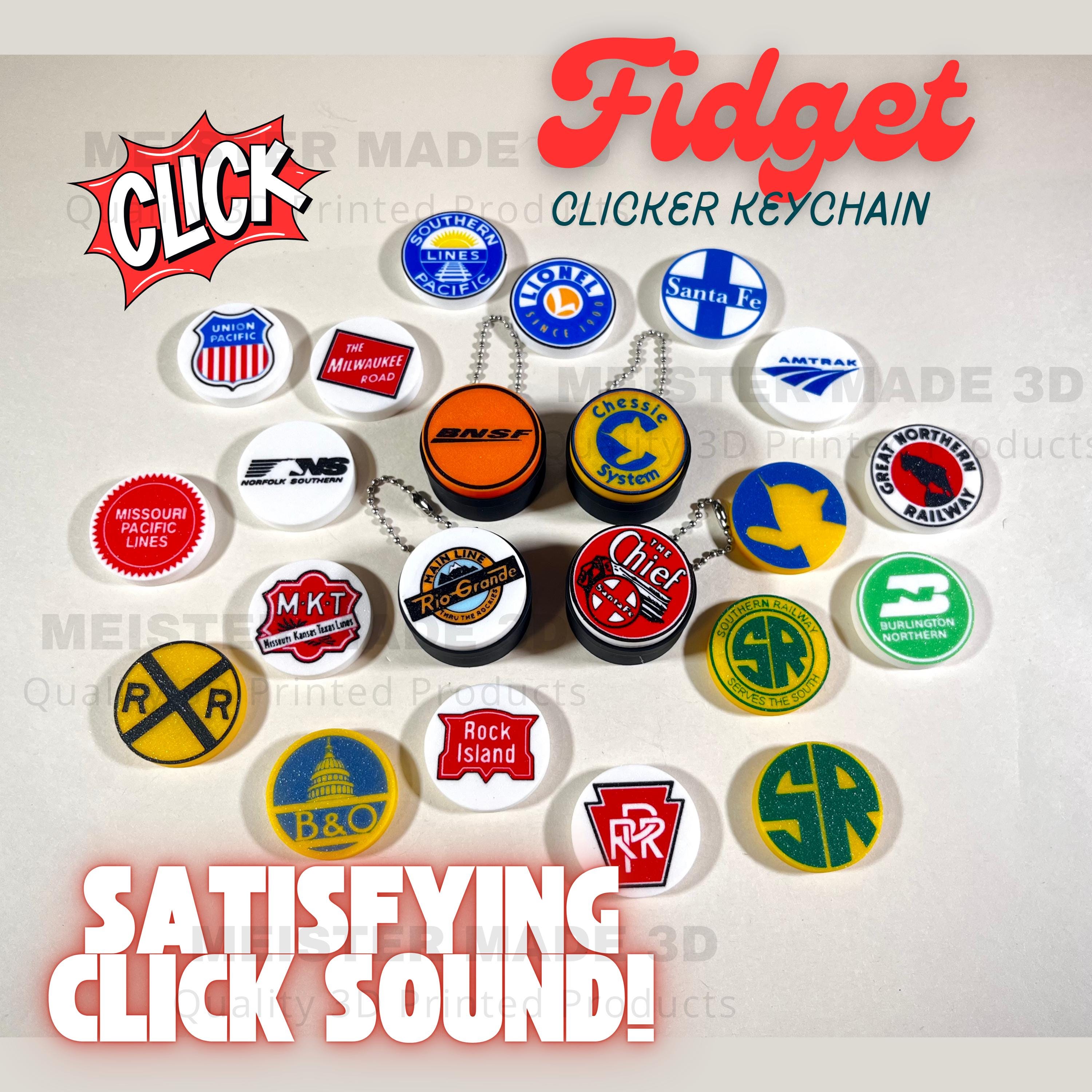 Railroad Fidget Clicker Keychains, train gifts, railroad collector, model railroad gift, Stanley accessories, train enthusiast, ASMR, ADHD