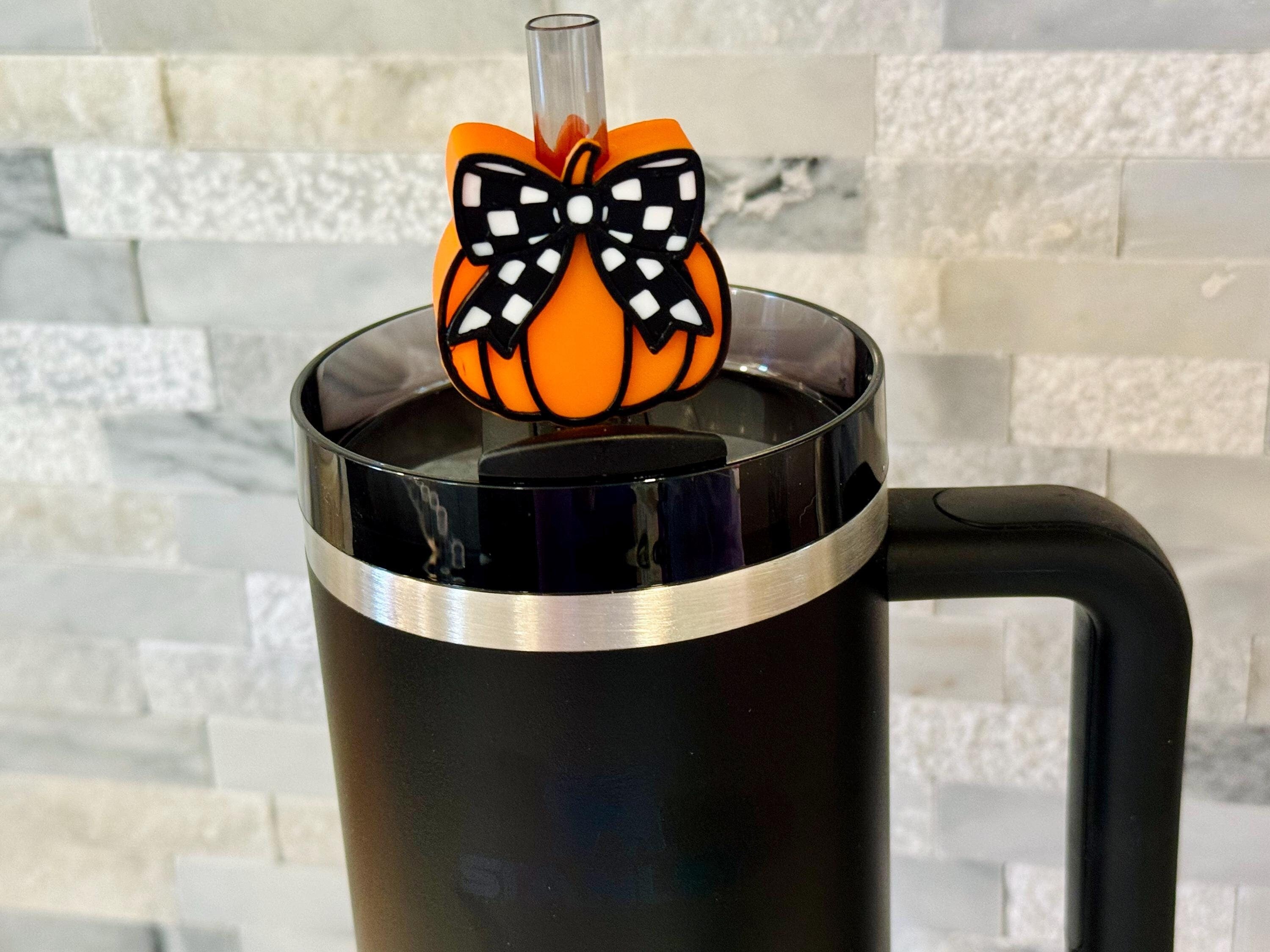 Checkered Pumpkin Stanley Straw Topper, fall gift, trending, Stanley accessories, 3d print, tumblers, popular Stanley accessories