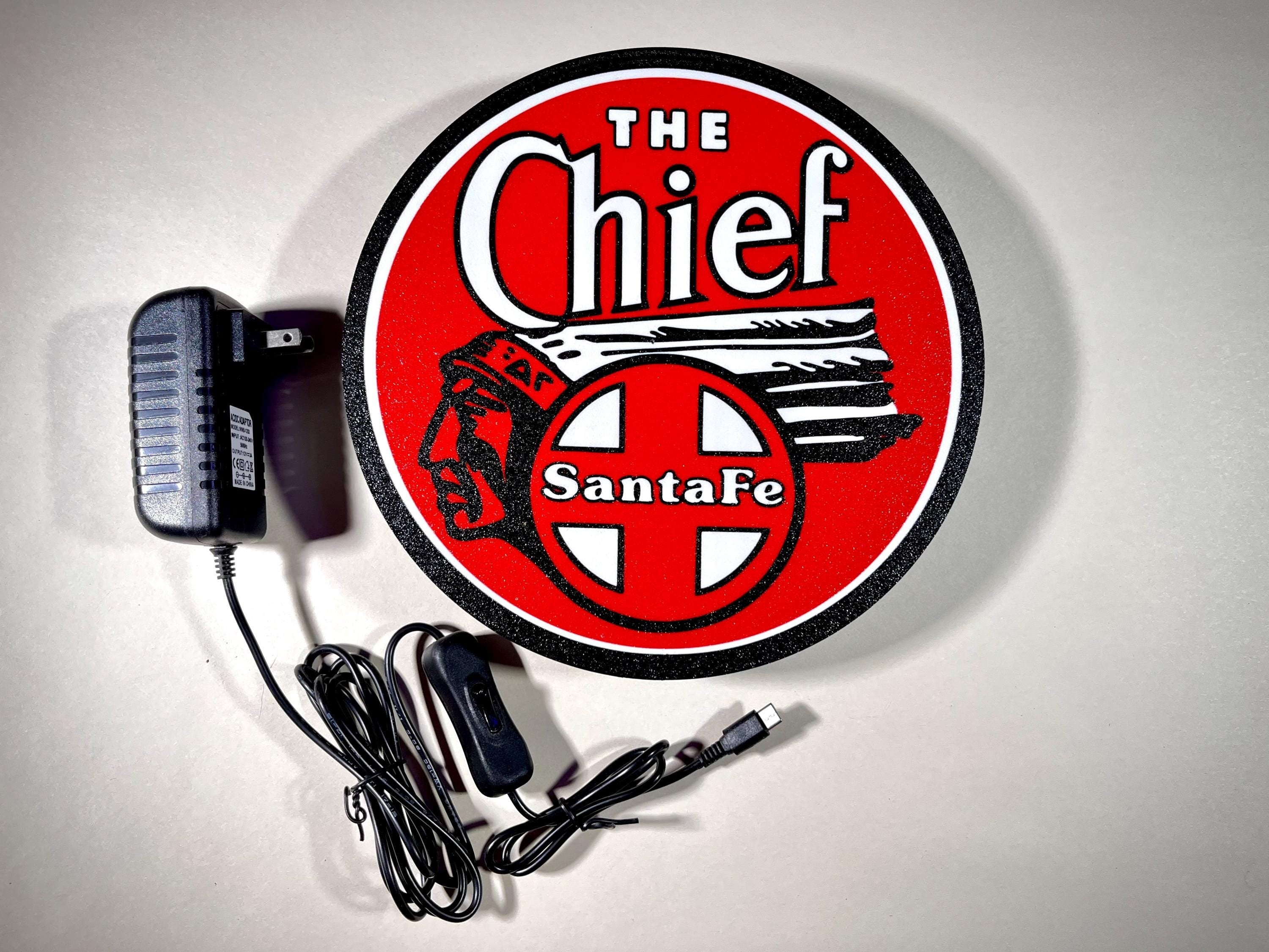 Santa Fe, Super Chief, light up sign, train gifts, railroad collector, railroad sign, light up train sign, illuminated signs, trains, chief
