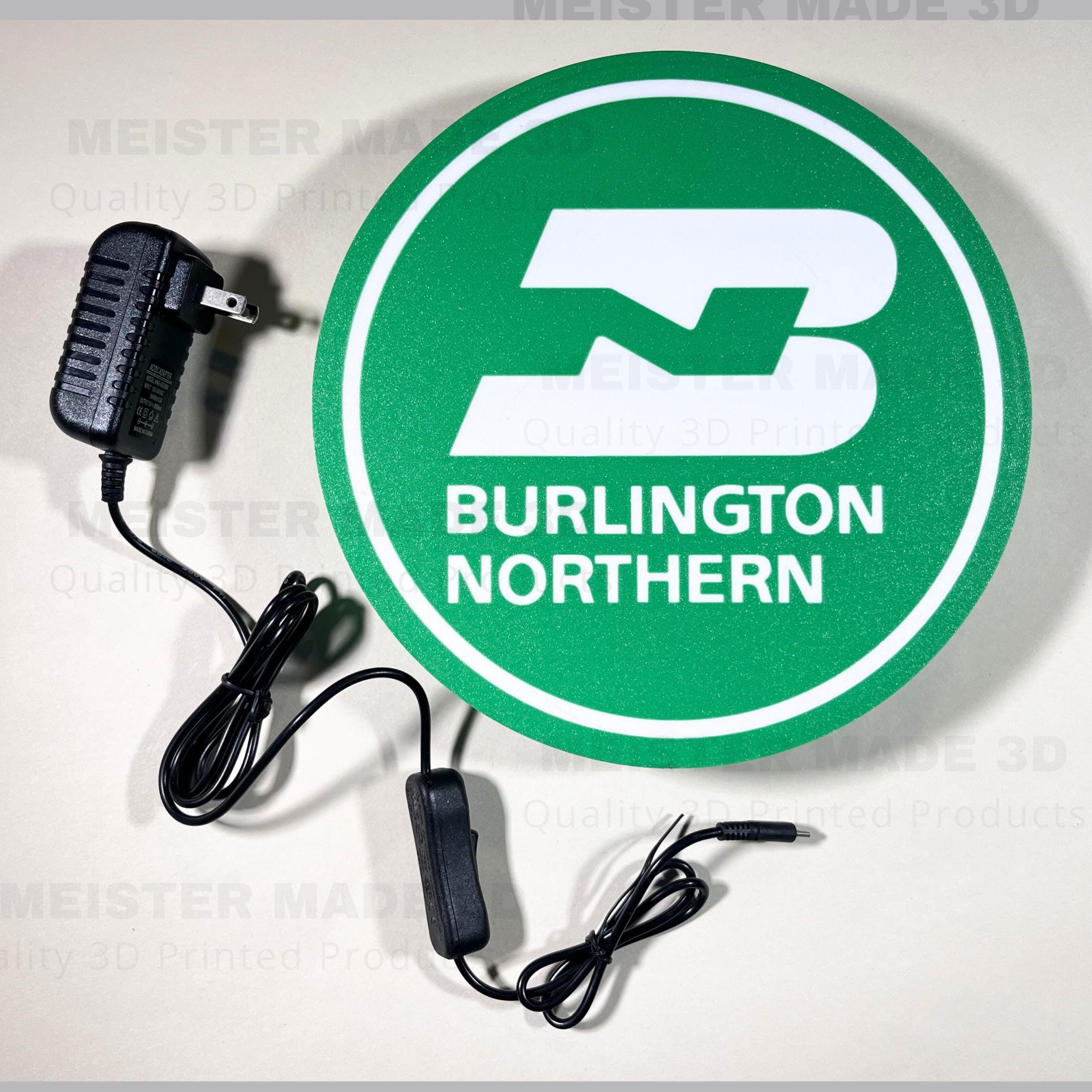 Burlington Northern light up sign, train gifts, railroad collector, railroad sign, train sign, model railroad gift, illuminated signs