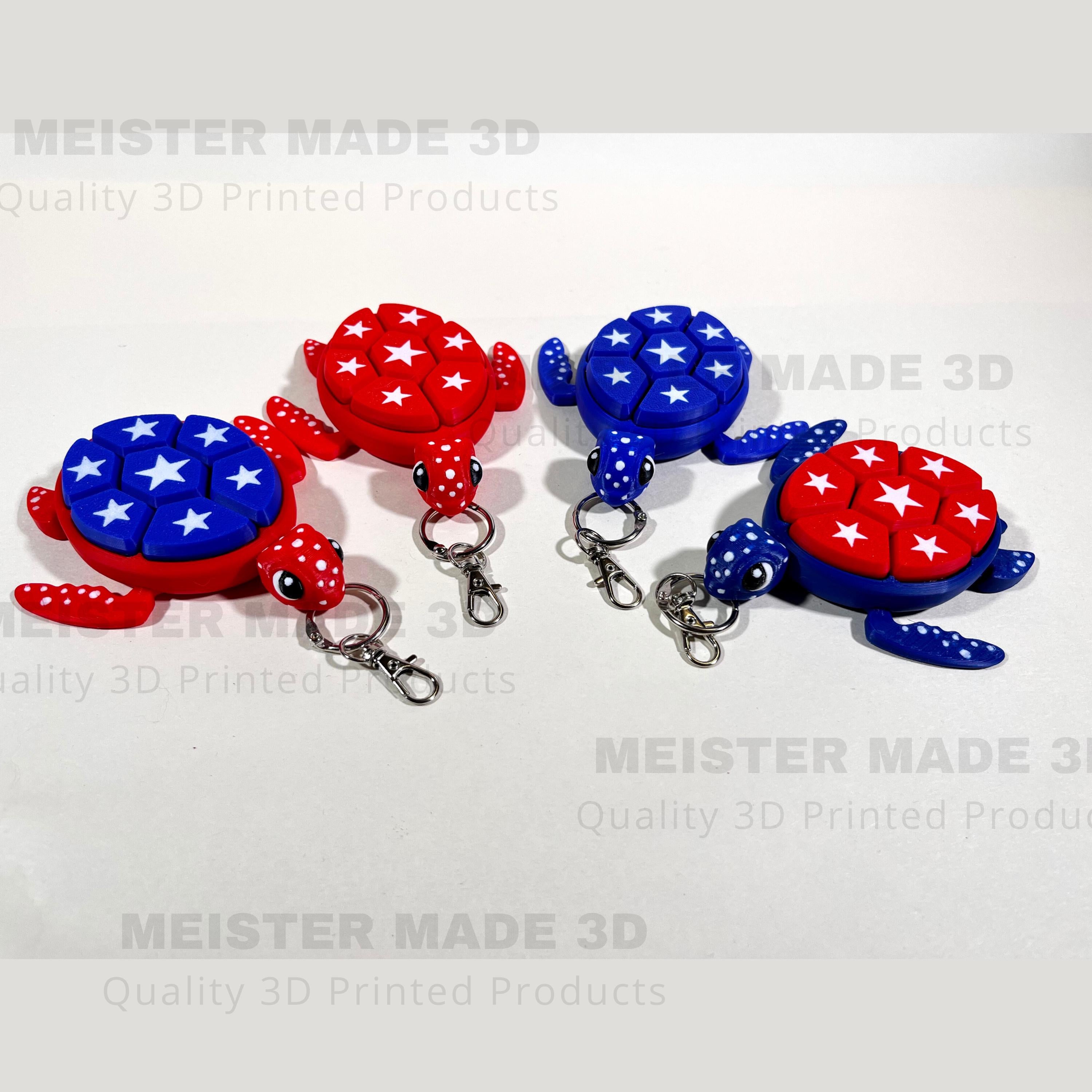 Turtle Fidget Clickers, Patriotic Series, Desktop and Keychains, Sensory Toy, Autism, ADHD, Stress, Anxiety Relief, ASMR, cute fidget toys
