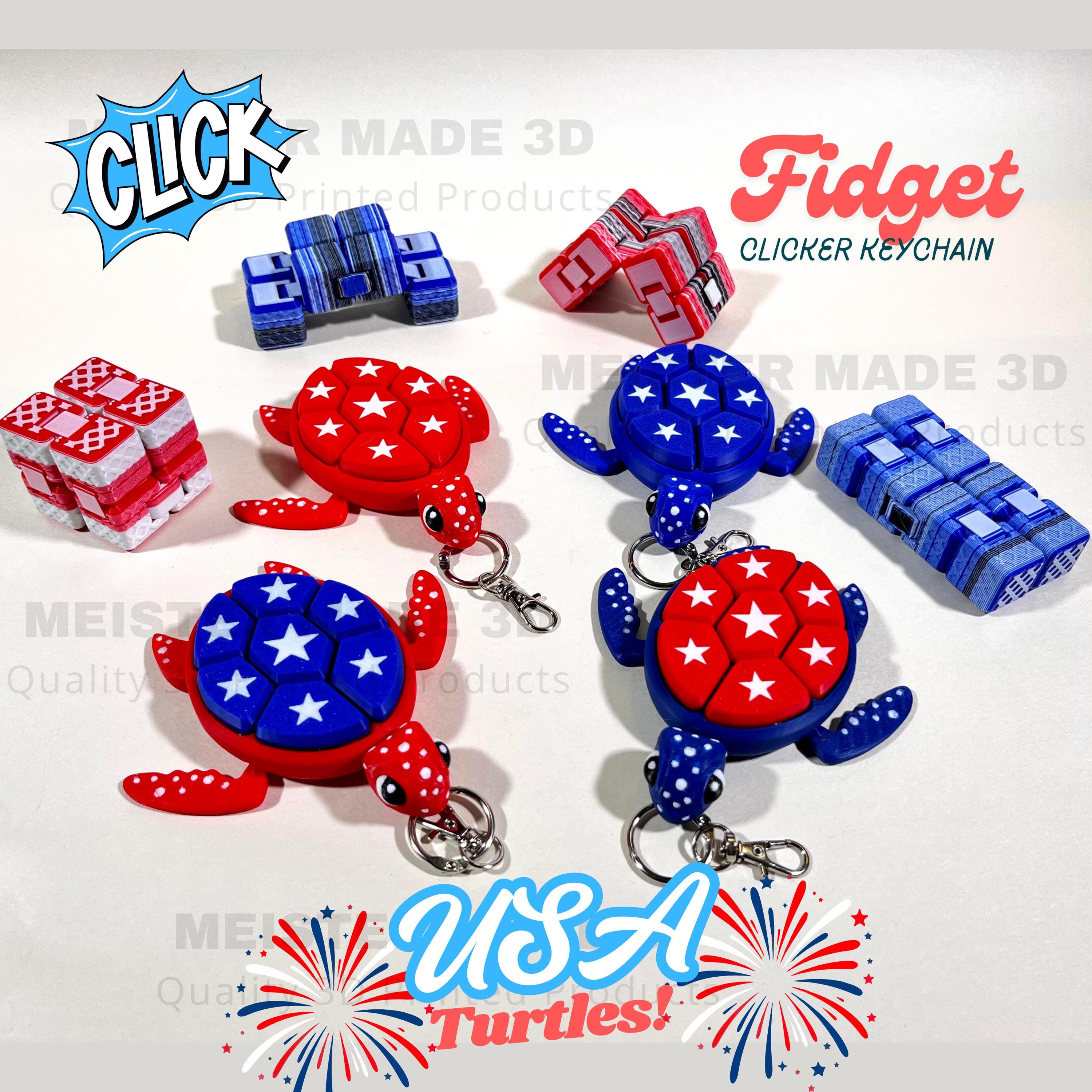 Turtle Fidget Clickers, Patriotic Series, Desktop and Keychains, Sensory Toy, Autism, ADHD, Stress, Anxiety Relief, ASMR, cute fidget toys