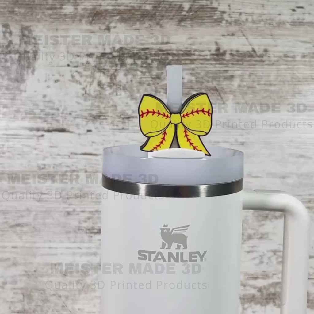 Softball Bow Stanley Straw Buddy, 20,30,40oz tumblers