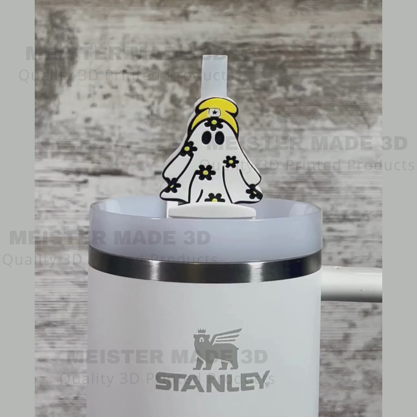 Cute ghost with colored beanie Stanley straw buddy topper,  Stanley Accessories, trending tumbler accessories, cute fall gifts, Halloween