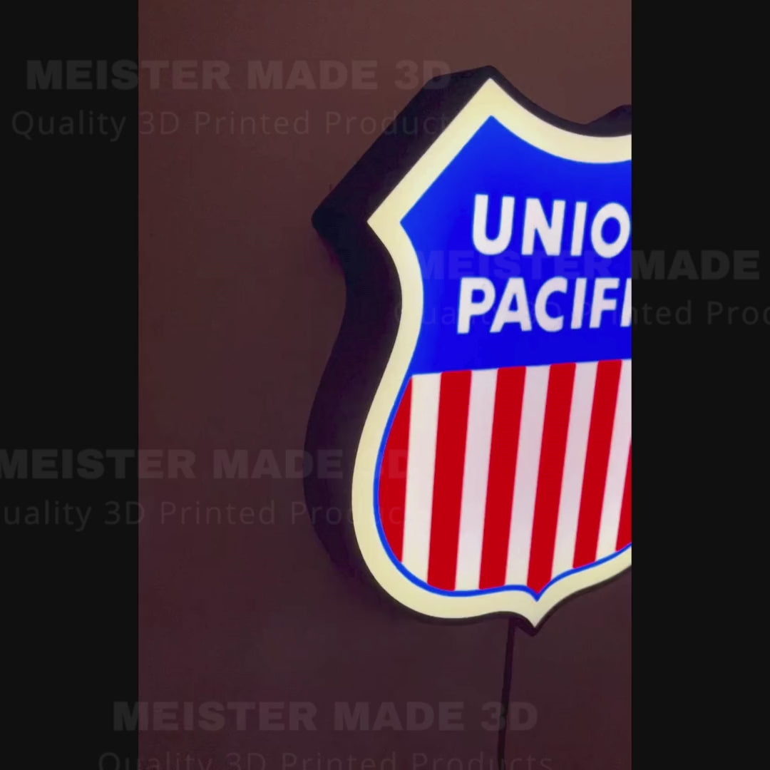 Union Pacific light up sign, train gifts, railroad collector, railroad sign, light up train sign, model railroad gift, illuminated signs