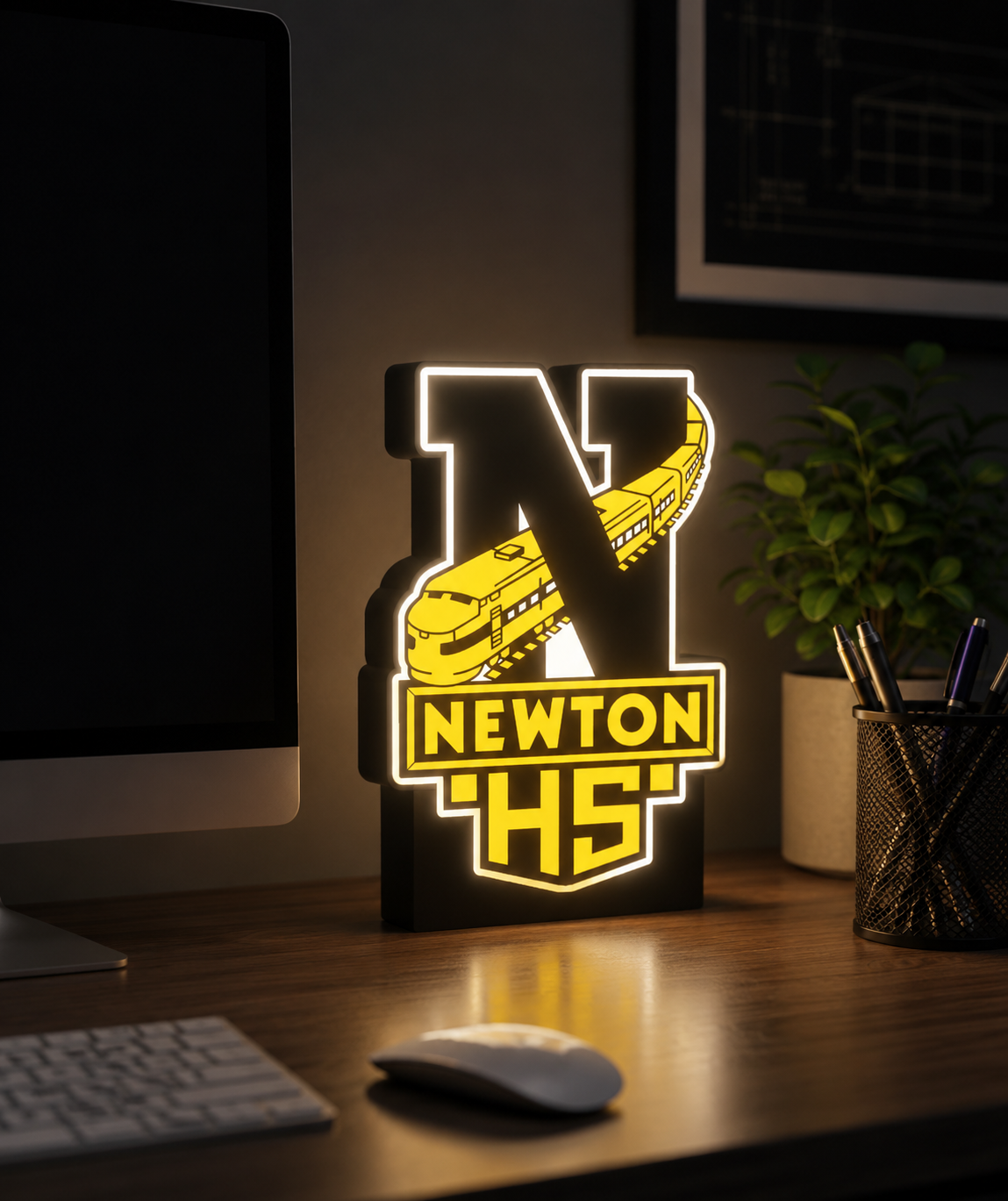 Newton High School LED desk sign. NHS
